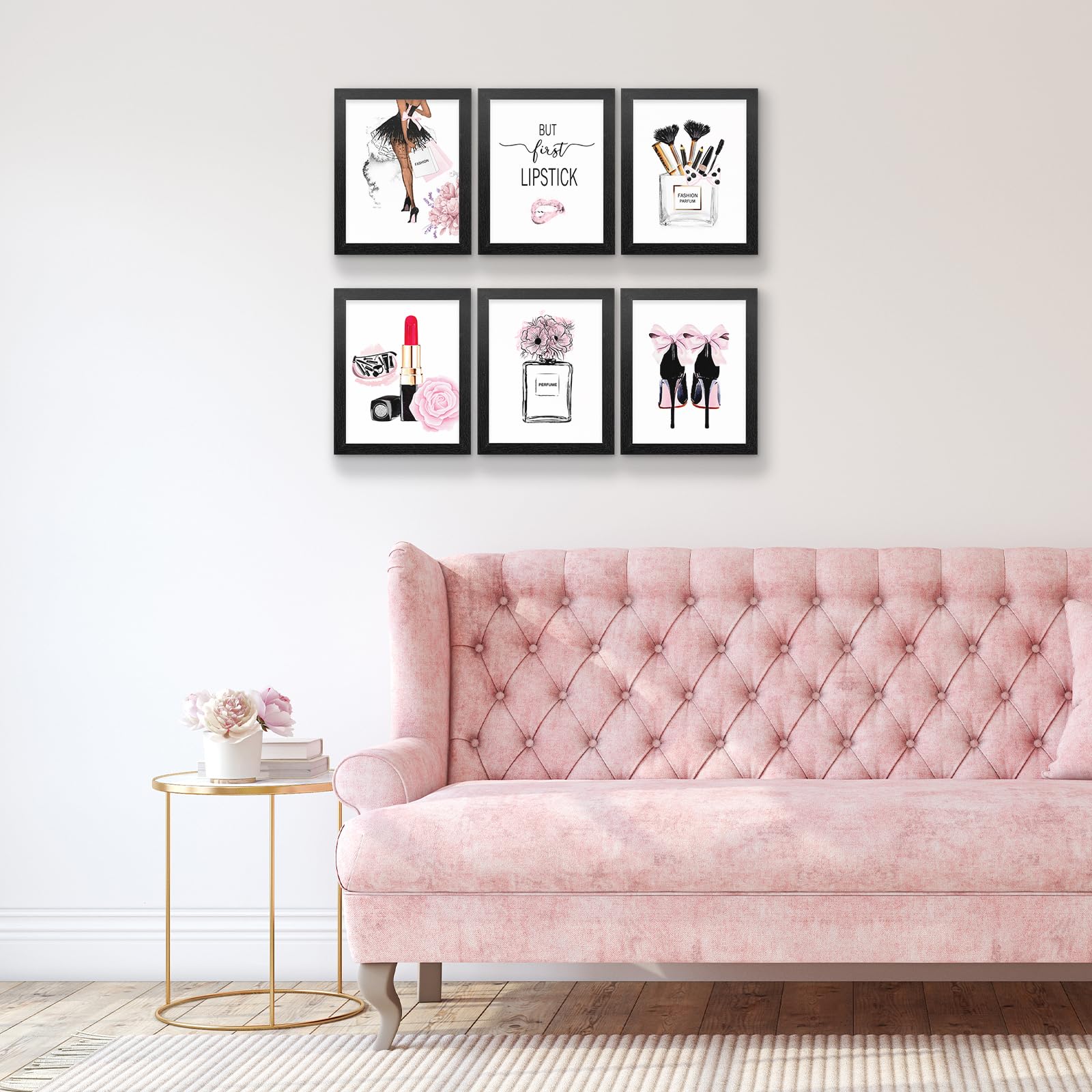 Framed Pink Fashion Wall Art Prints With Frame Set Of 6 Makeup Art Pictures Wall Decor Canvas Print Poster Modern Girls Room Dec