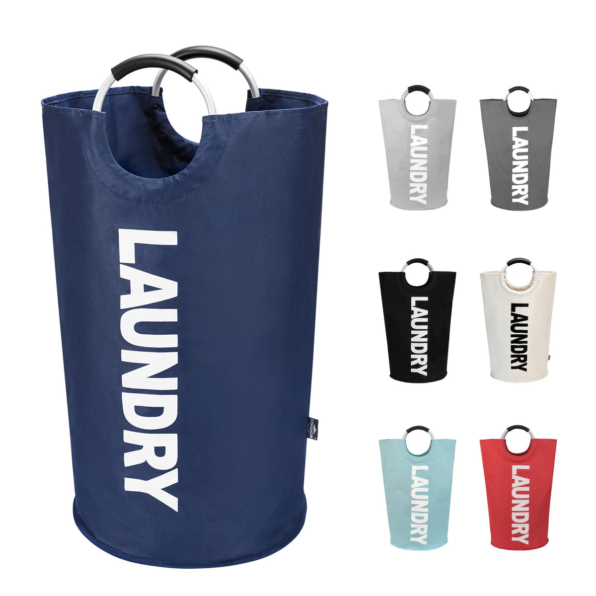 Dokehom 90L Large Laundry Basket, Collapsible Laundry Bag, Freestanding Tall Clothes Hamper, Foldable Washing Bin (Dark Blue)