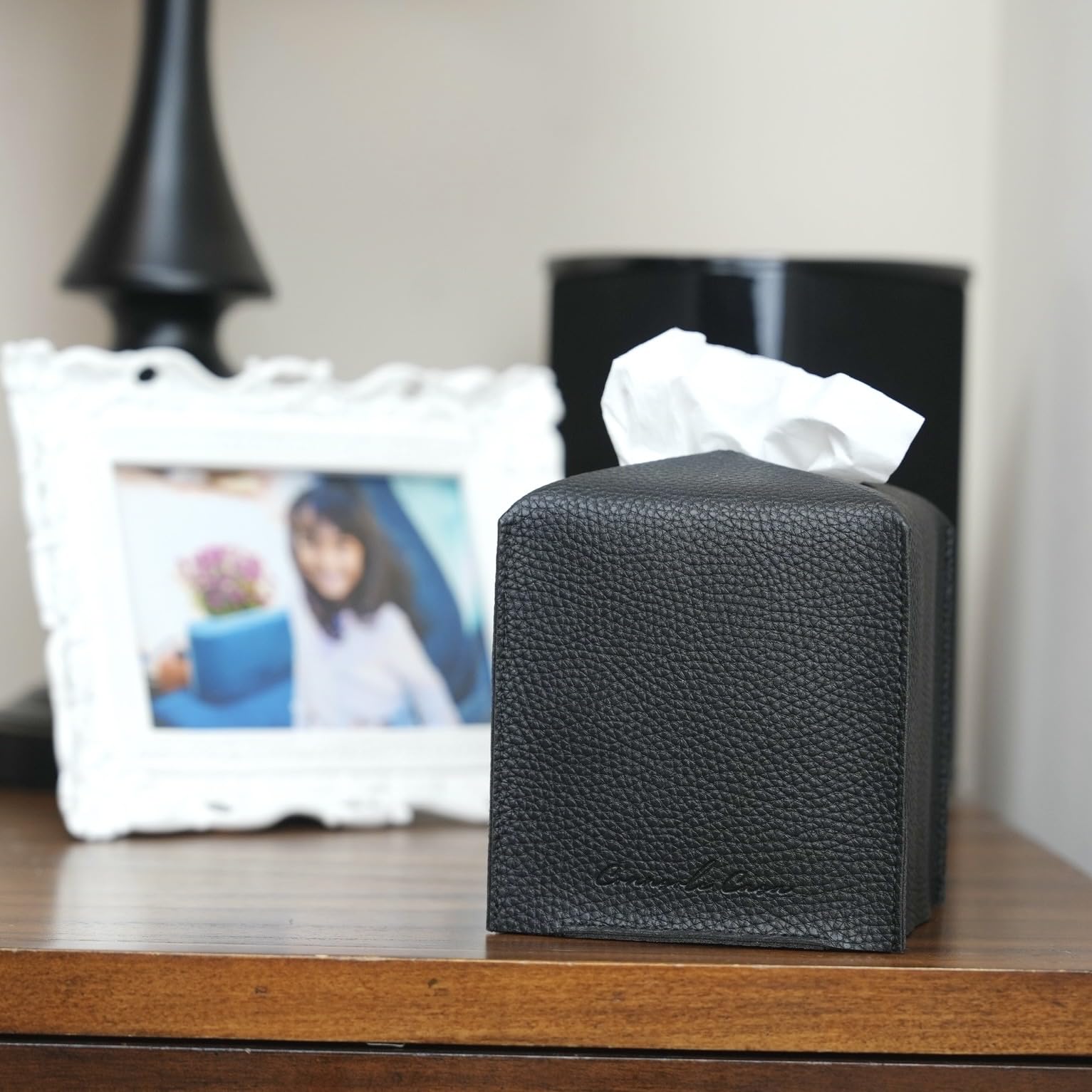 Connsole Casa Premium Pu Leather Tissue Box Holder - Elegant Hotel-Style Black Tissue Box Cover For Enhanced D  Cor Of Home, Off
