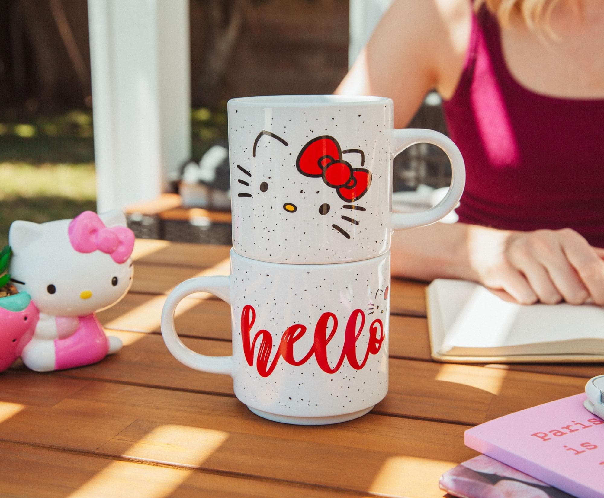 Silver Buffalo Hello Kitty Script Face 2-Pack Ceramic Mug Stack, 13 Ounces