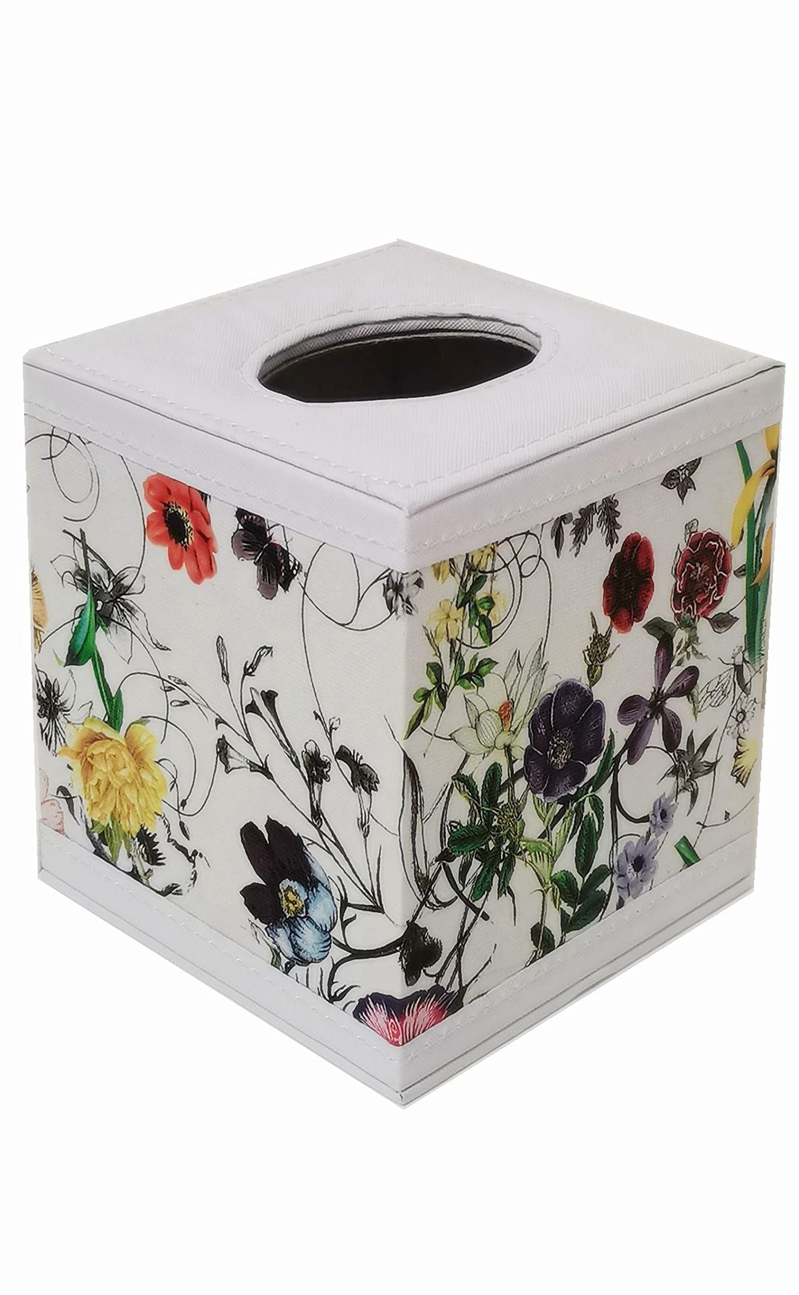 S Forever Home Decor Flower Pattern Faux Leather Tissue Box Cover (Square,Floral)