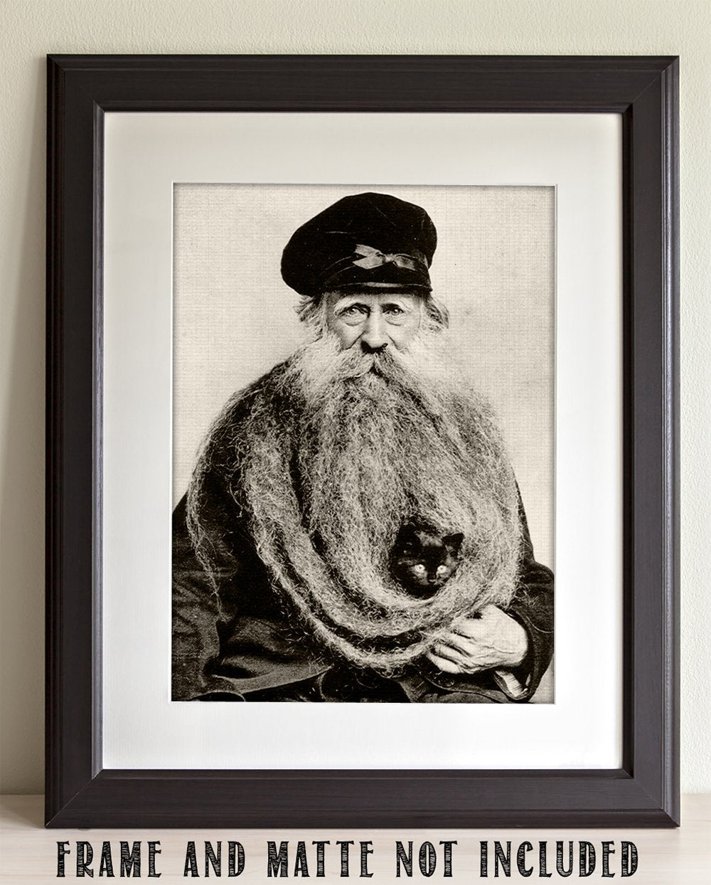 Lone Star Art Quirky Kitten Hiding In Old Mans Giant Beard Bizarre Strange Weird Vintage Photo - 11X14 Unframed Print - Perfect