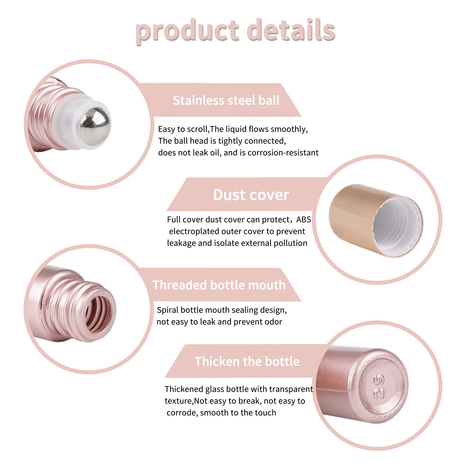 Kesell 14 Pack 5Ml Roller Bottles Matte Rose Gold Empty Refillable Glass Sample Vial With Stainless Steel Balls For Essential Oi