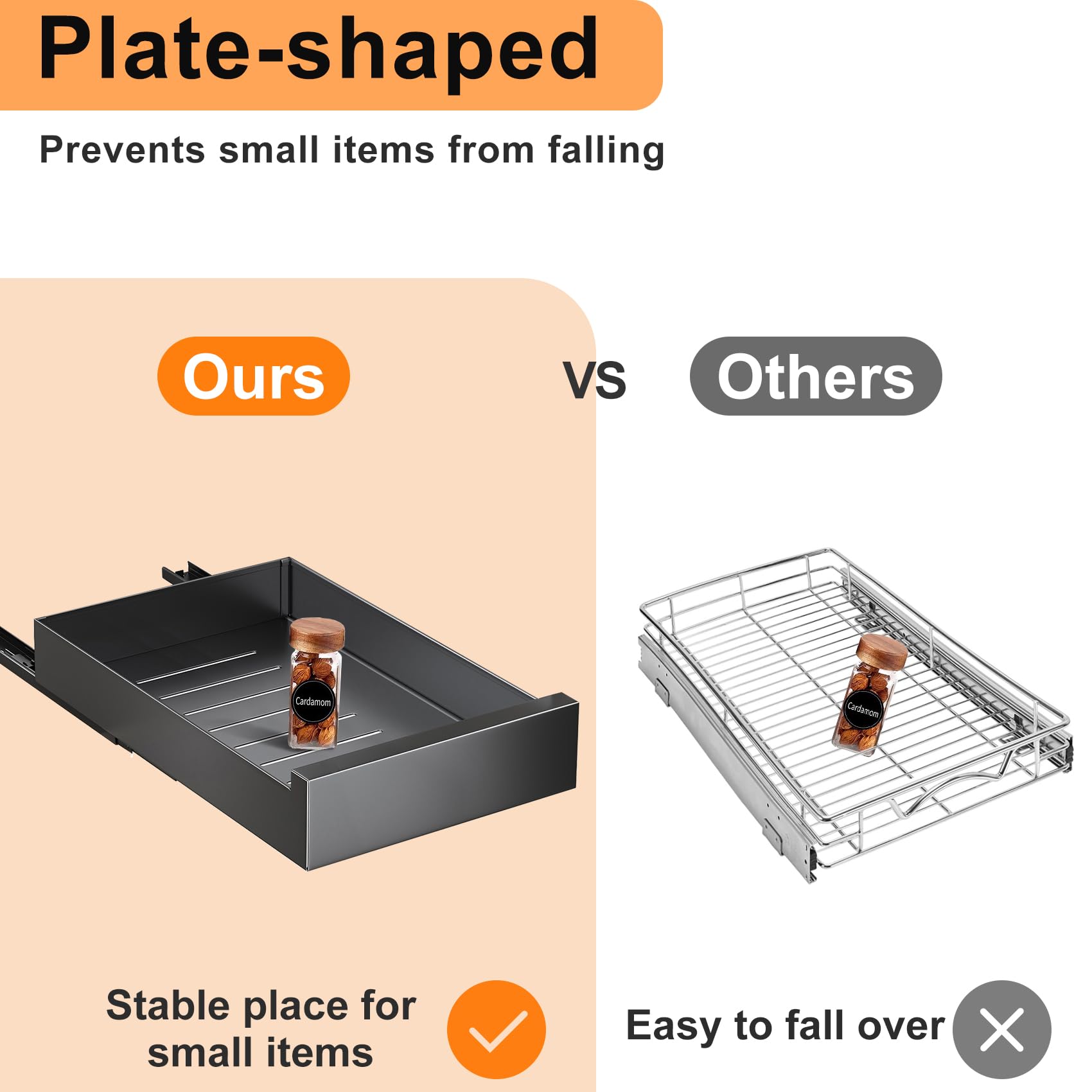 Pull Out Cabinet Organizer Fixed With Adhesive Nano Film,Heavy Duty Storage And Organization Slide Out Pantry Shelves Sliding Dr