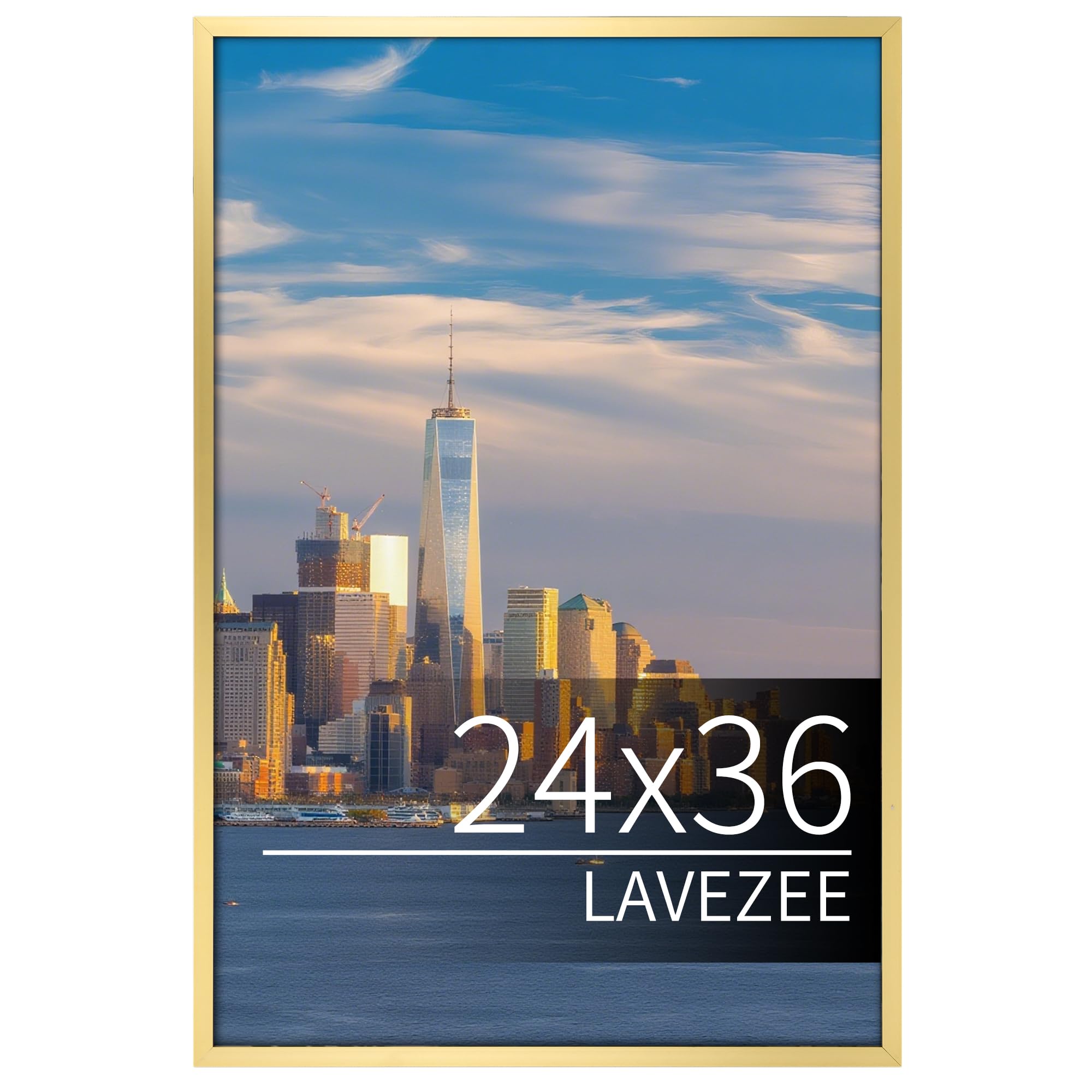 Lavezee 24x36 Poster Frame for Artwork, Puzzles and Photos, Gold Picture Frame Display 24 x 36 Inch Photo Picture Frame for Wall