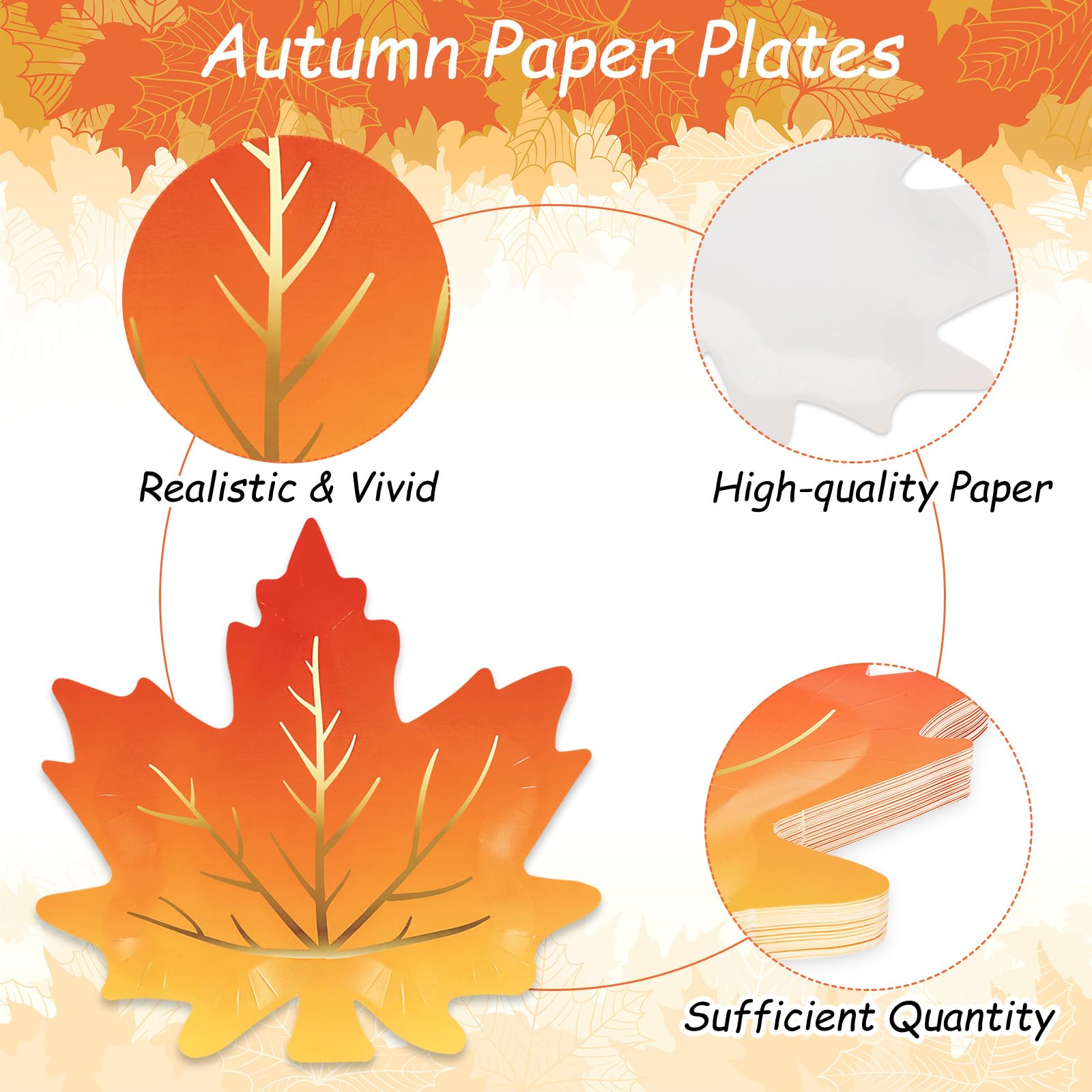 Whaline 30Pcs Fall Thanksgiving Paper Plates Maple Leaves Shaped Disposable Plates Gold Foil Autumn Leaves Harvest Plates for We