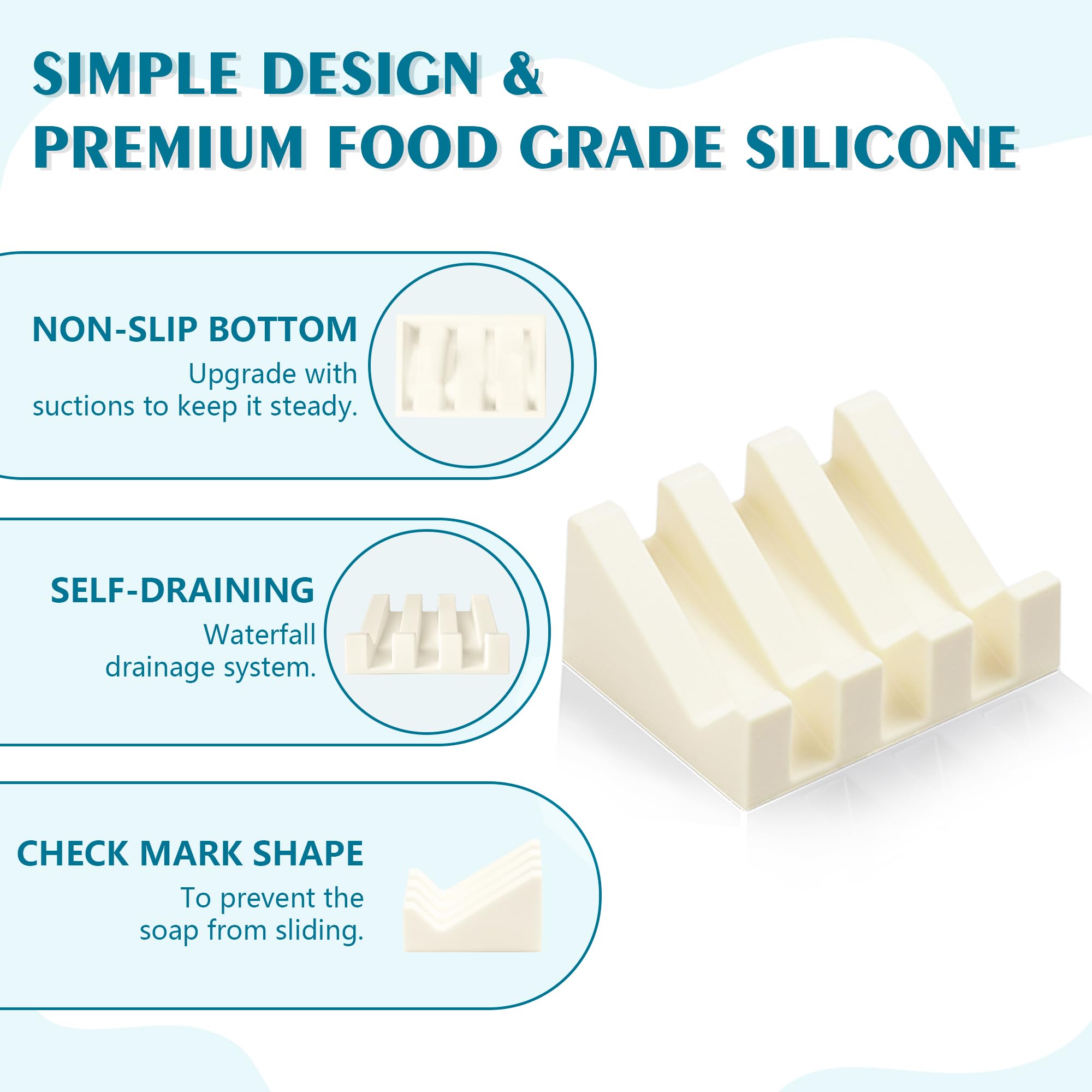 Coipdfty Soap Dishes, Silicone Shower Soap Dish With Drianage, Bar Soap Holder & Saver Waterfall Self-Draining To Keep Your Bar