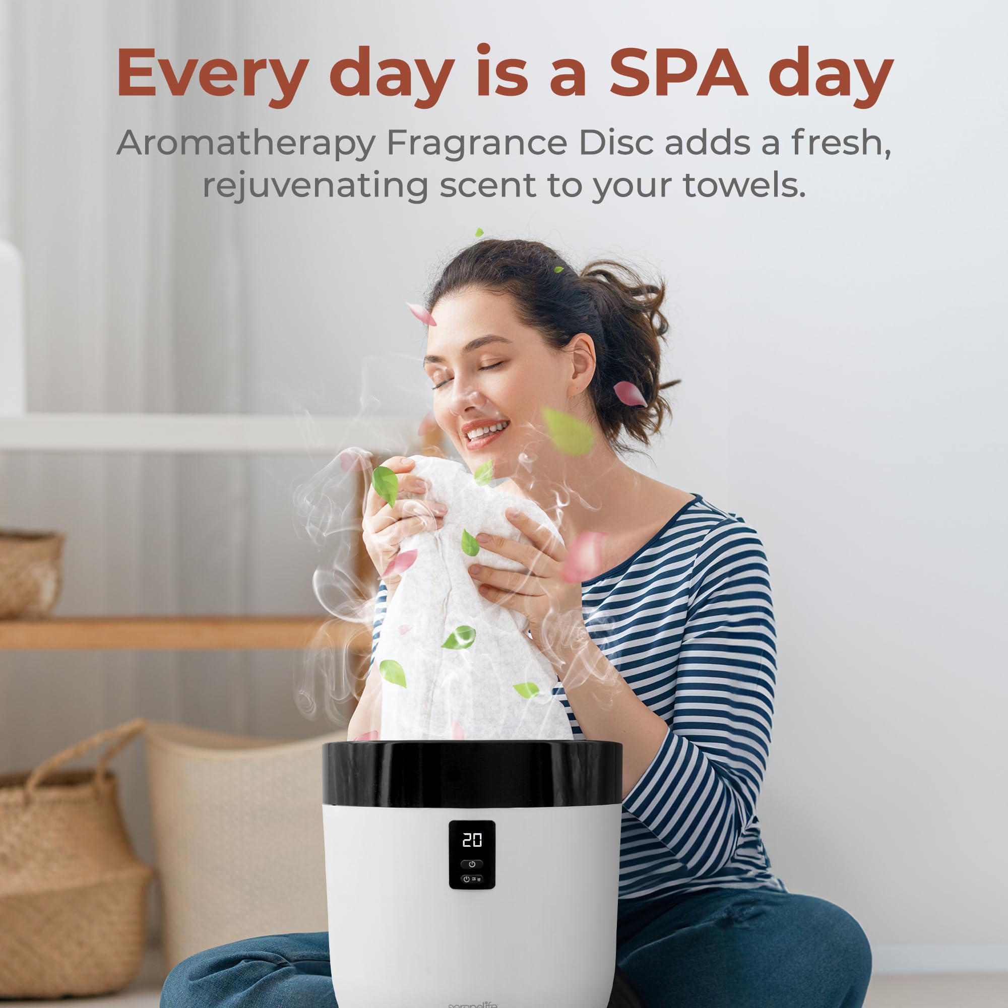 Serenelife Bucket Warmers With Customized Fragrances For Spa And Bathroom, Timer 20/40/60/90 Minutes, Fits 1 Large Towel, Blanke