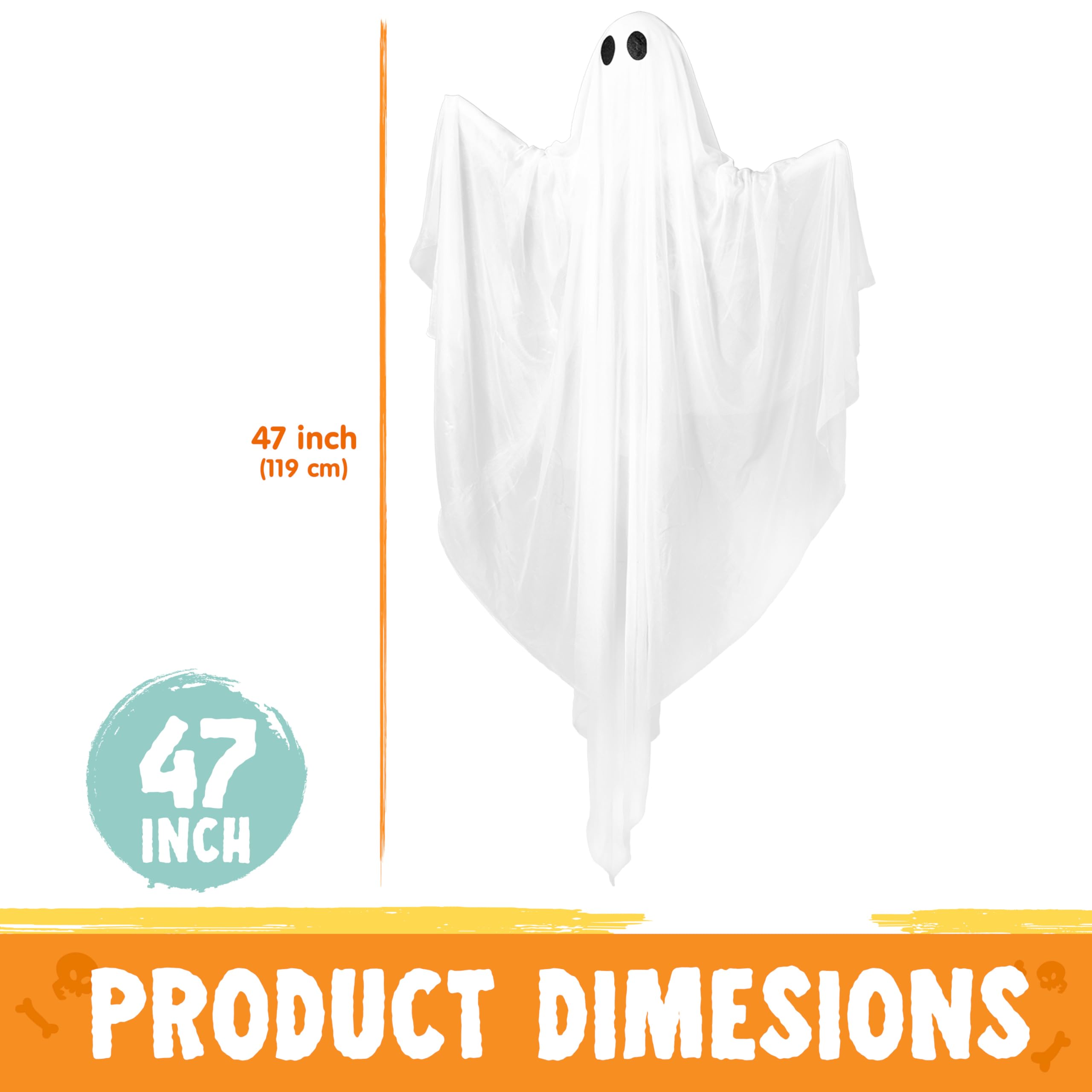JOYIN Halloween Hanging Light up Ghost with Spooky Blue LED Light, 47    White Ghosts Halloween Hanging Decoration for Front Yar