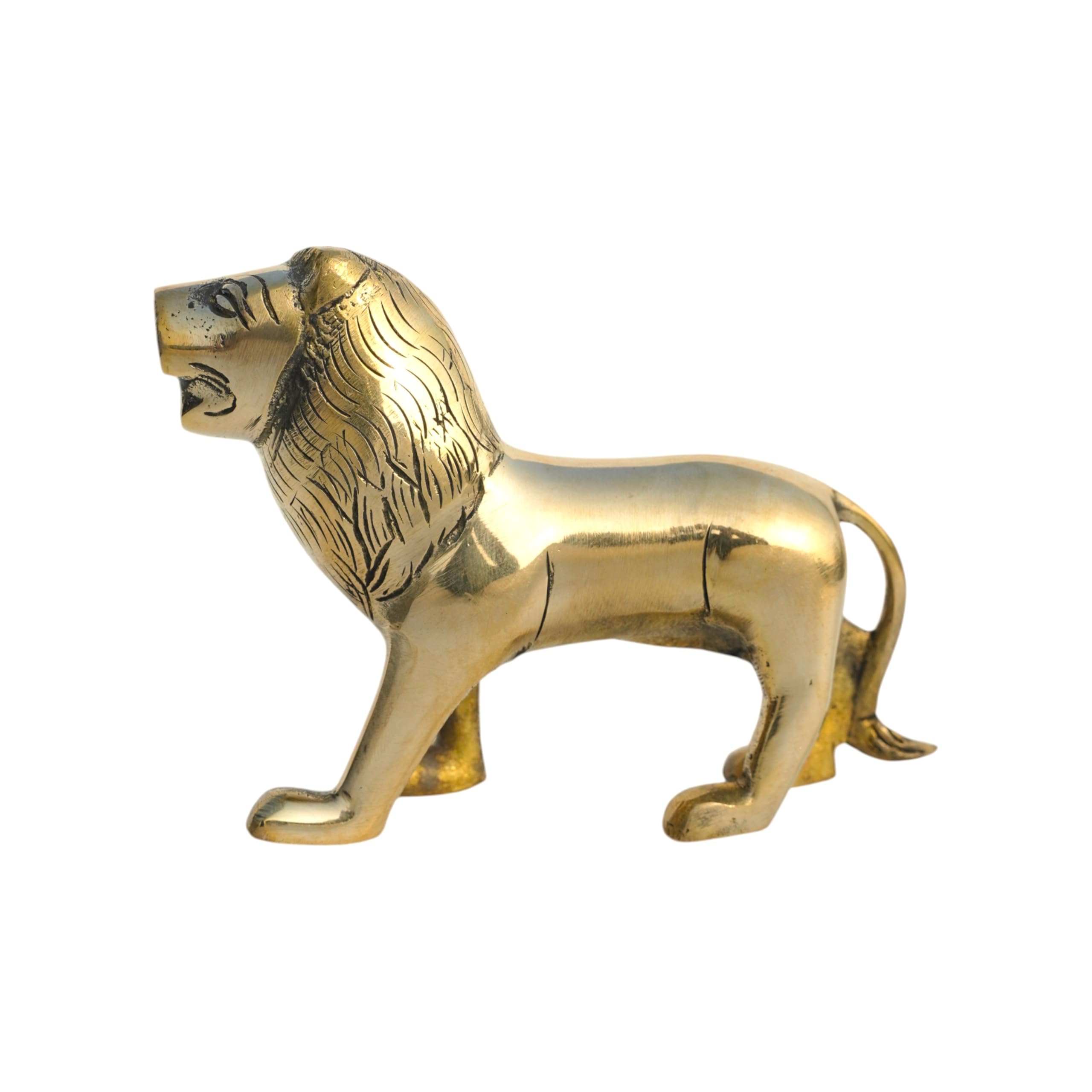Brongs Brass Lion Statue | Height - 9.5 Cm Aprrox. | Weight - 870 Gram Approx. | Vastu Idol For Home And Office | Zonal Placemen