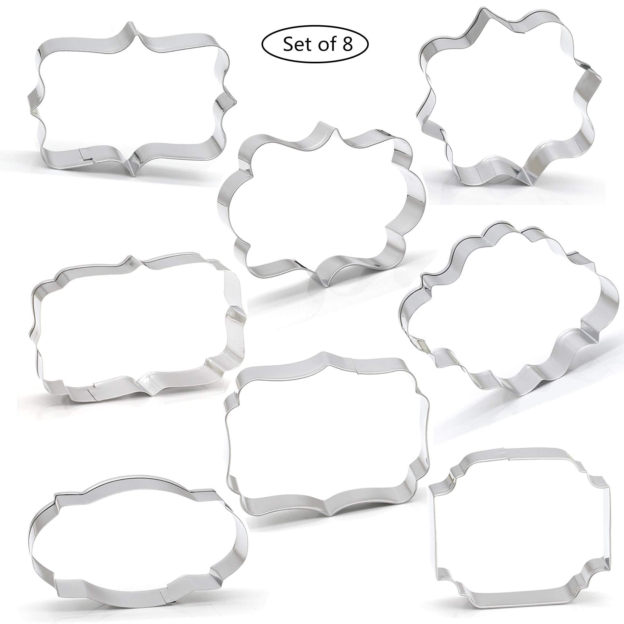 Fancy Plaque Cookie Cutters Set Of 8 Pcs, Stainless Steel Wedding Frames Shaped Fondant Cutter Molds Baking Diy
