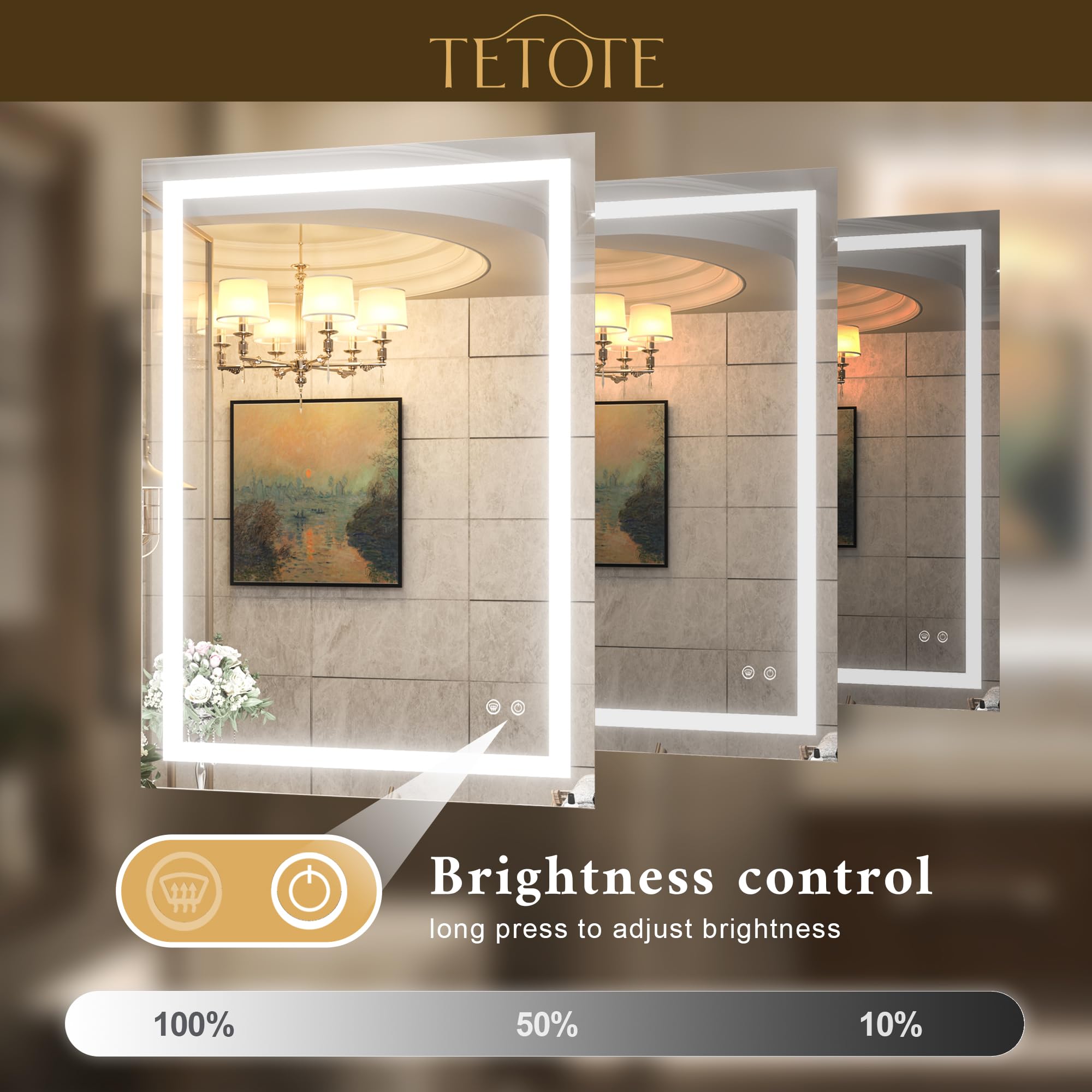 TETOTE Bathroom LED Lighted Wall Mirror Fashion Bathroom Decor Vanity Mirror Memory Dimmable Touch Switch Control (28X20) Birthday Gift Wedding Gift