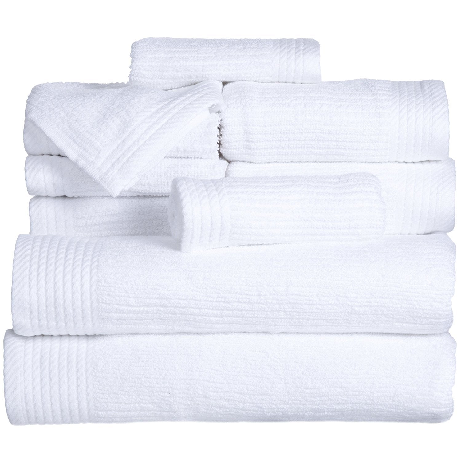 Bedford Home Ribbed Cotton 10 Piece Towel Set - White