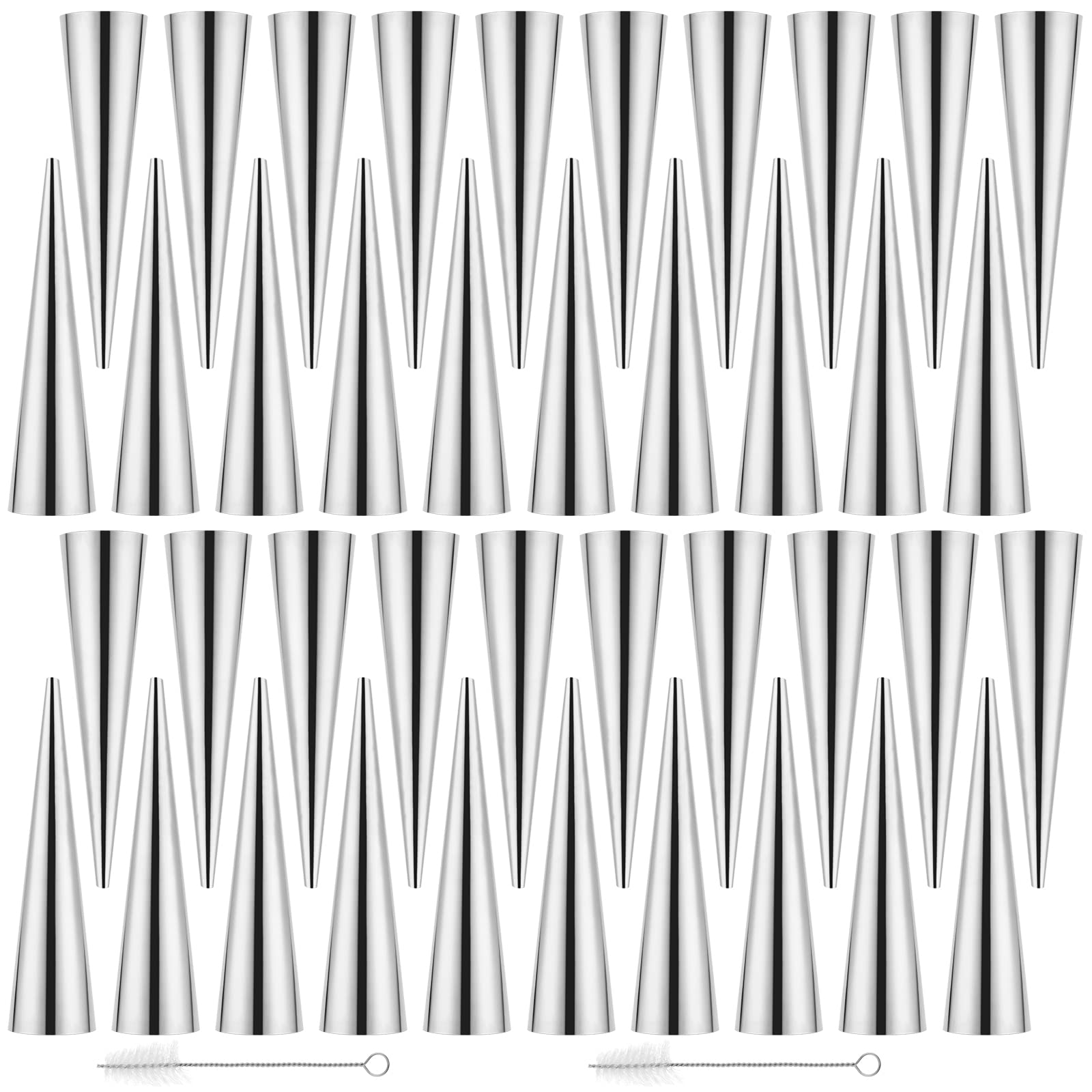Sehoi 40 Pcs Cream Horn Forms, Stainless Steel Cannoli Tubes, Cream Roll Horn Molds With Clean Brush Cream Horn Metal Cones For