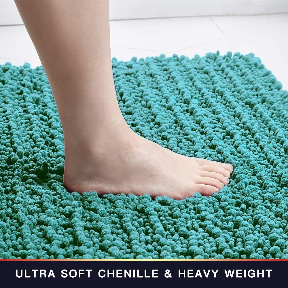 Walensee Bathroom Rug Non Slip Bath Mat (24X17 Inch Turquoise) Water Absorbent Super Soft Shaggy Chenille Machine Washable Dry E