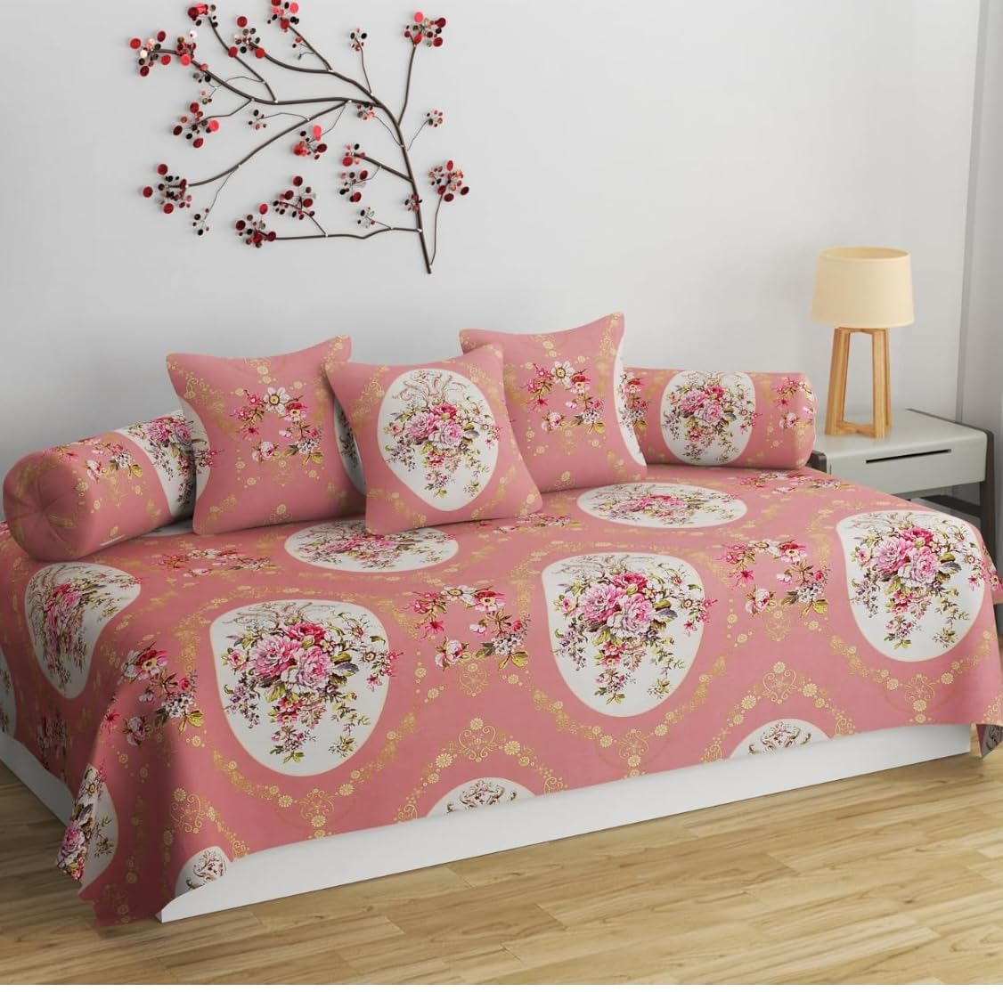 Diwan Set Cotton Blend 8 Pc | Deewan Printed Bedsheet Sets For Living Room (Set Of 8 Pc, 1-Bed Sheet 60X90Inch | 2-Bolster Cover