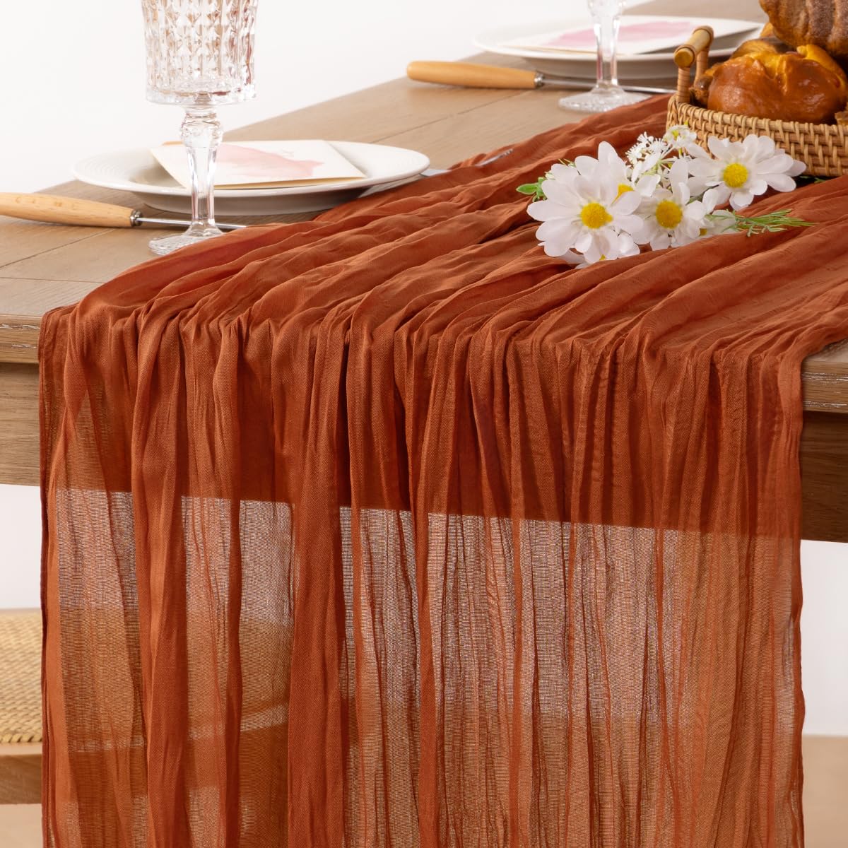 MLMC 3 Pack Terracotta Fall Thanksgiving Table Runner 10ft Rustic Burnt Orange Cheesecloth Table Runner 120 inch Boho Cheese Clo