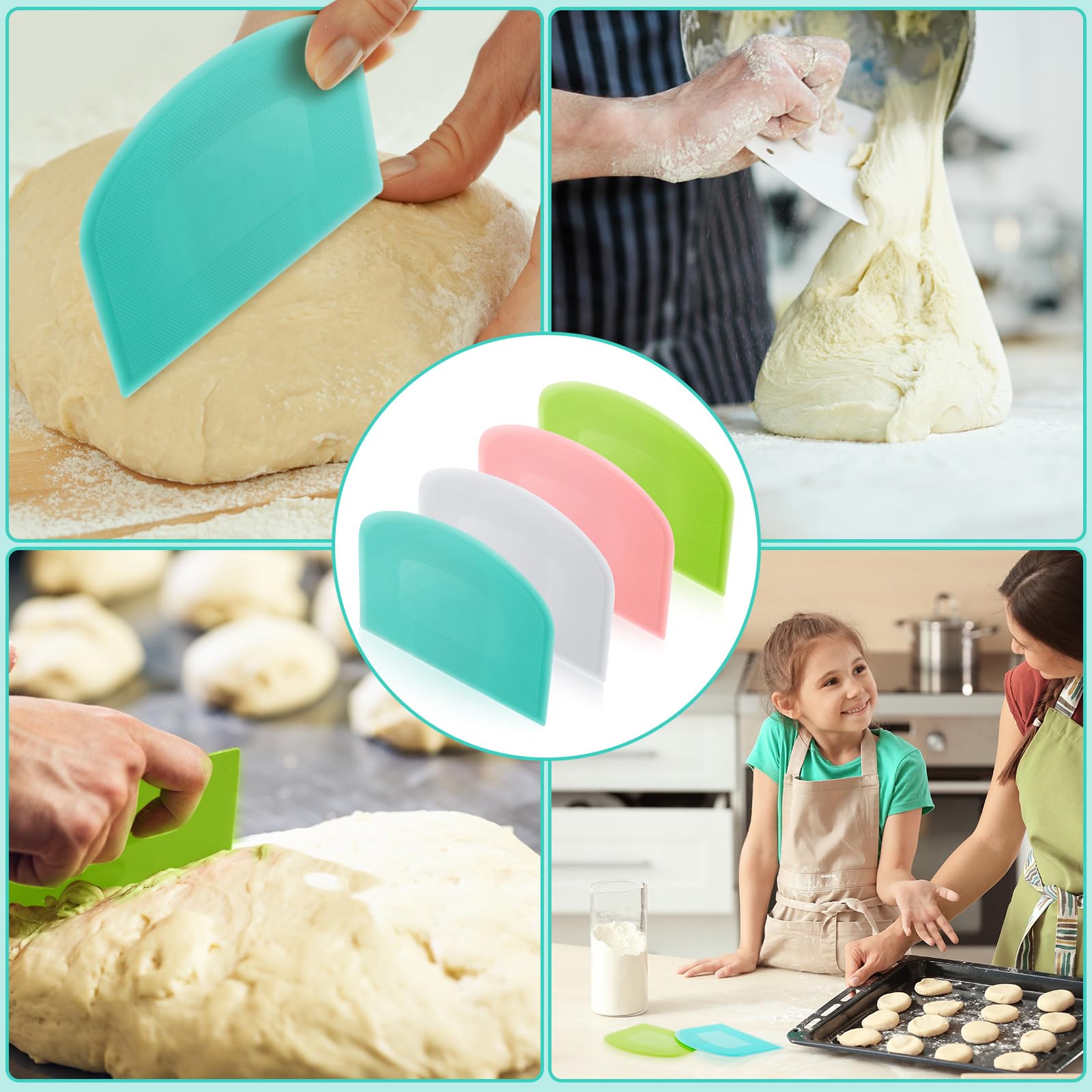 Thyle 20 Pcs Plastic Dough Scraper Set Bowl Scraper Multipurpose Dough Cutter Flexible Scraper Spatula For Kitchen Baking Tool C