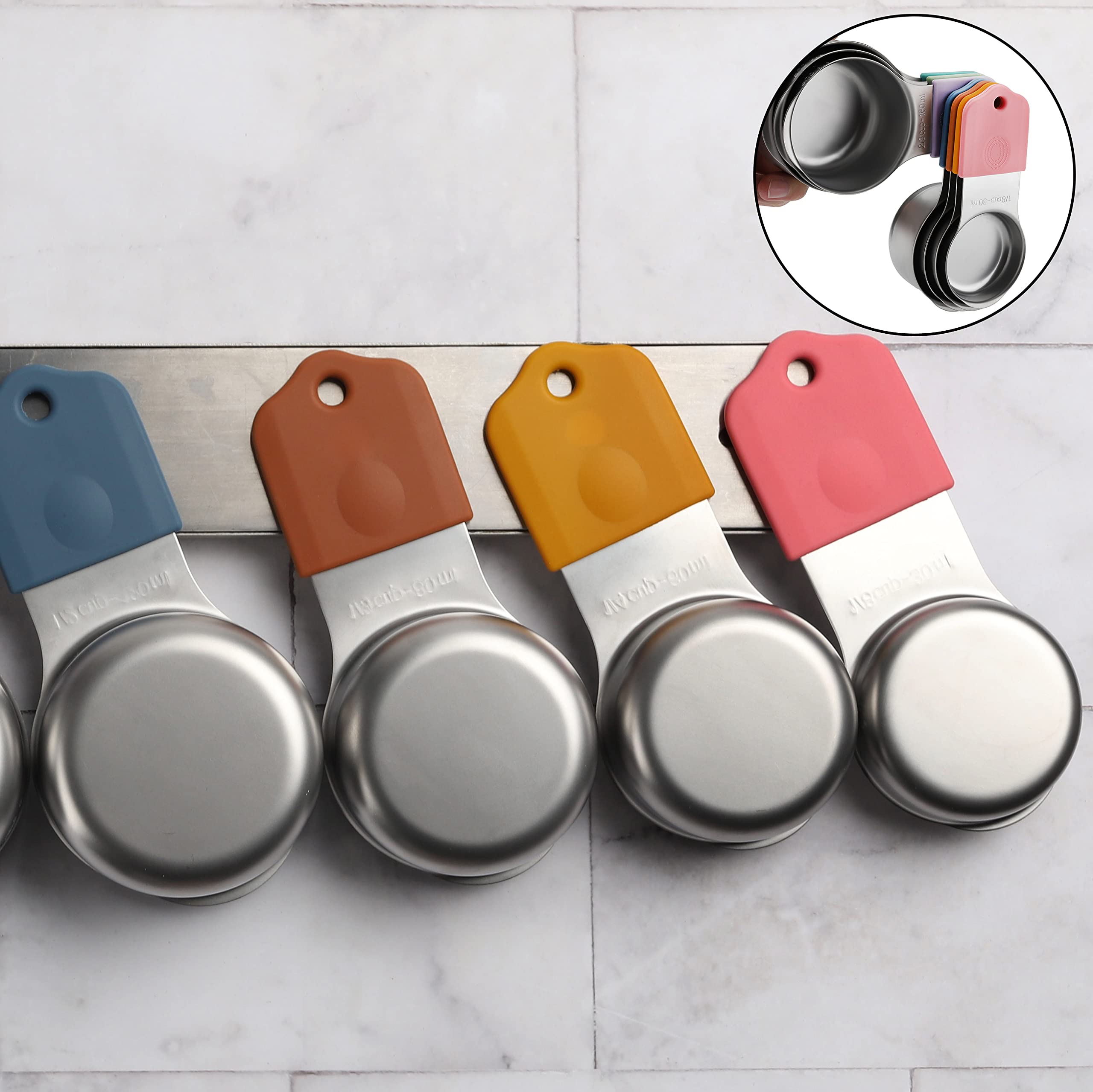 Magnetic Measuring Cups Set Of 7 Stainless Steel Heavy Duty Measuring Cups For Dry & Liquid Ingredients (Color)