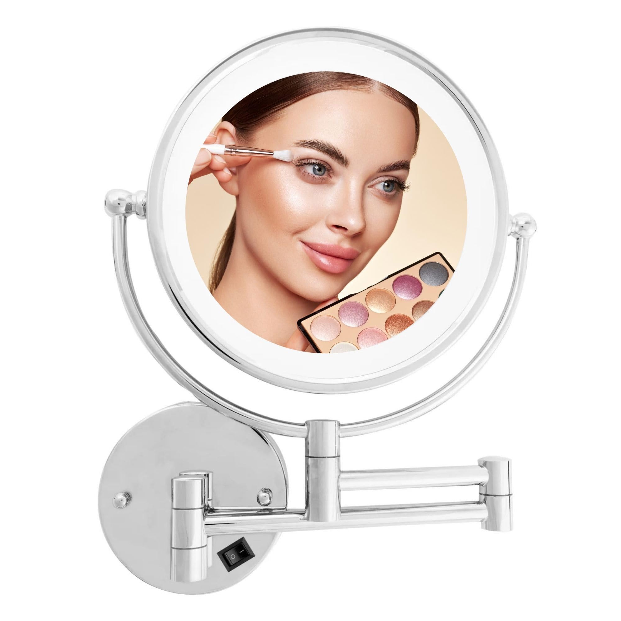 Danielle Revolving Wall-Mounted Day/Night Lighted Mirror  10X Magnification  Chrome
