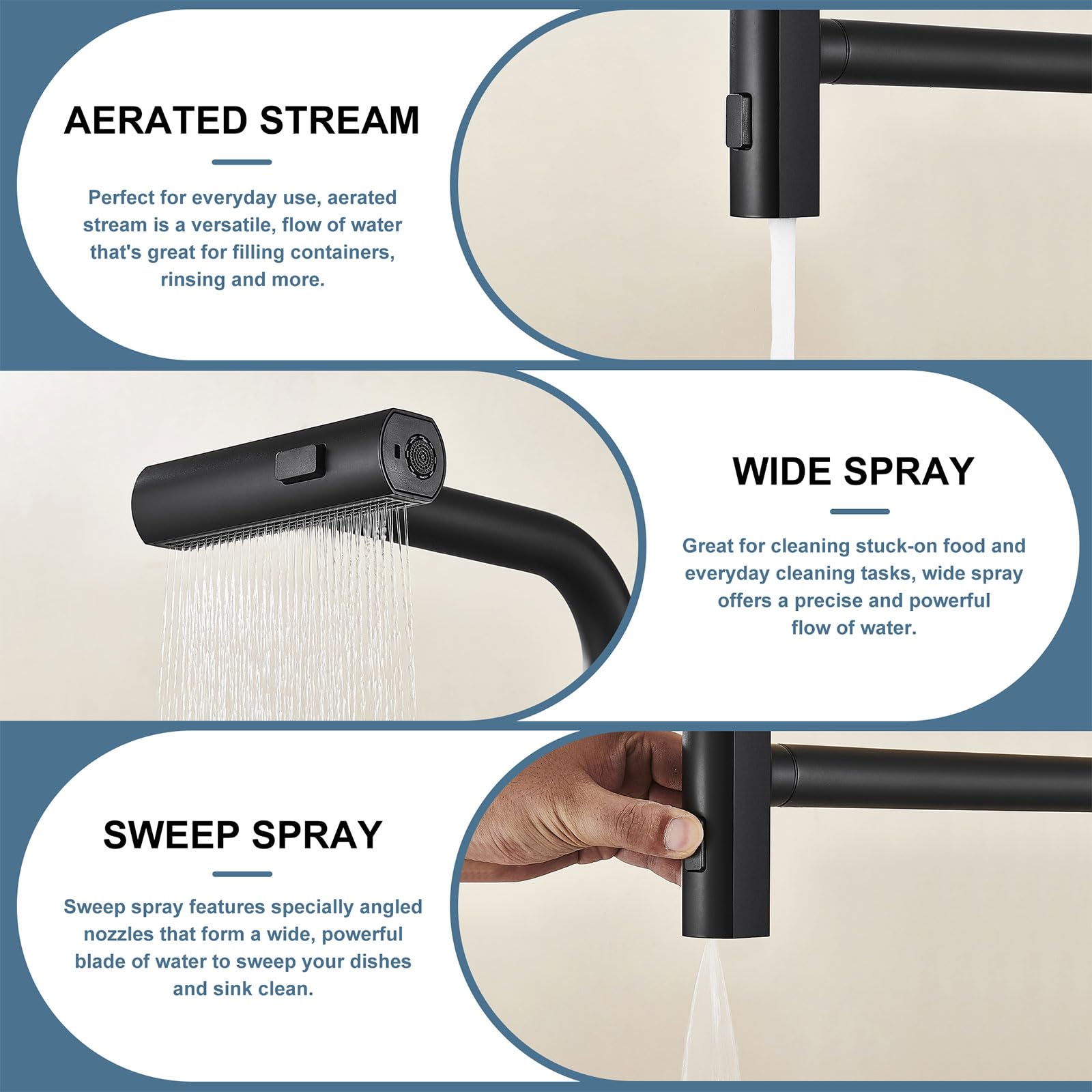 Avsiile Kitchen Faucet With Pull Down Sprayer, Black Waterfall Touch Single Hole Stainless Steel Kitchen Sink Faucets, Commercia