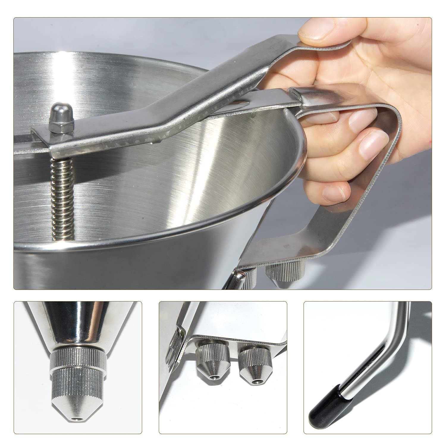 Myoyay Commercial Stainless Steel Funnel Dispenser, 1800Ml Extra Large Capacity Pancake Batter Dispenser With Stand And 3 Nozzle