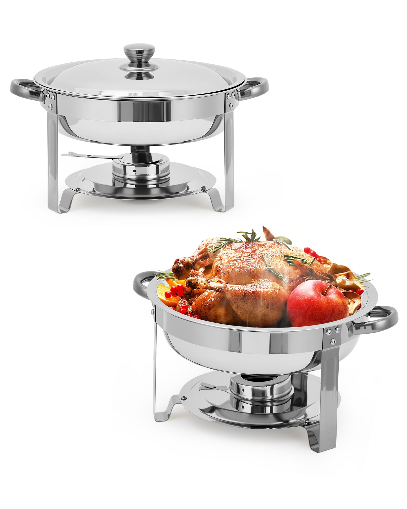 Garvee 2 Pack Chafing Dishes for Buffet, 5 QT Round Buffet Servers and Food Warmer Set with Lid, Stainless Steel Chafers for Cat