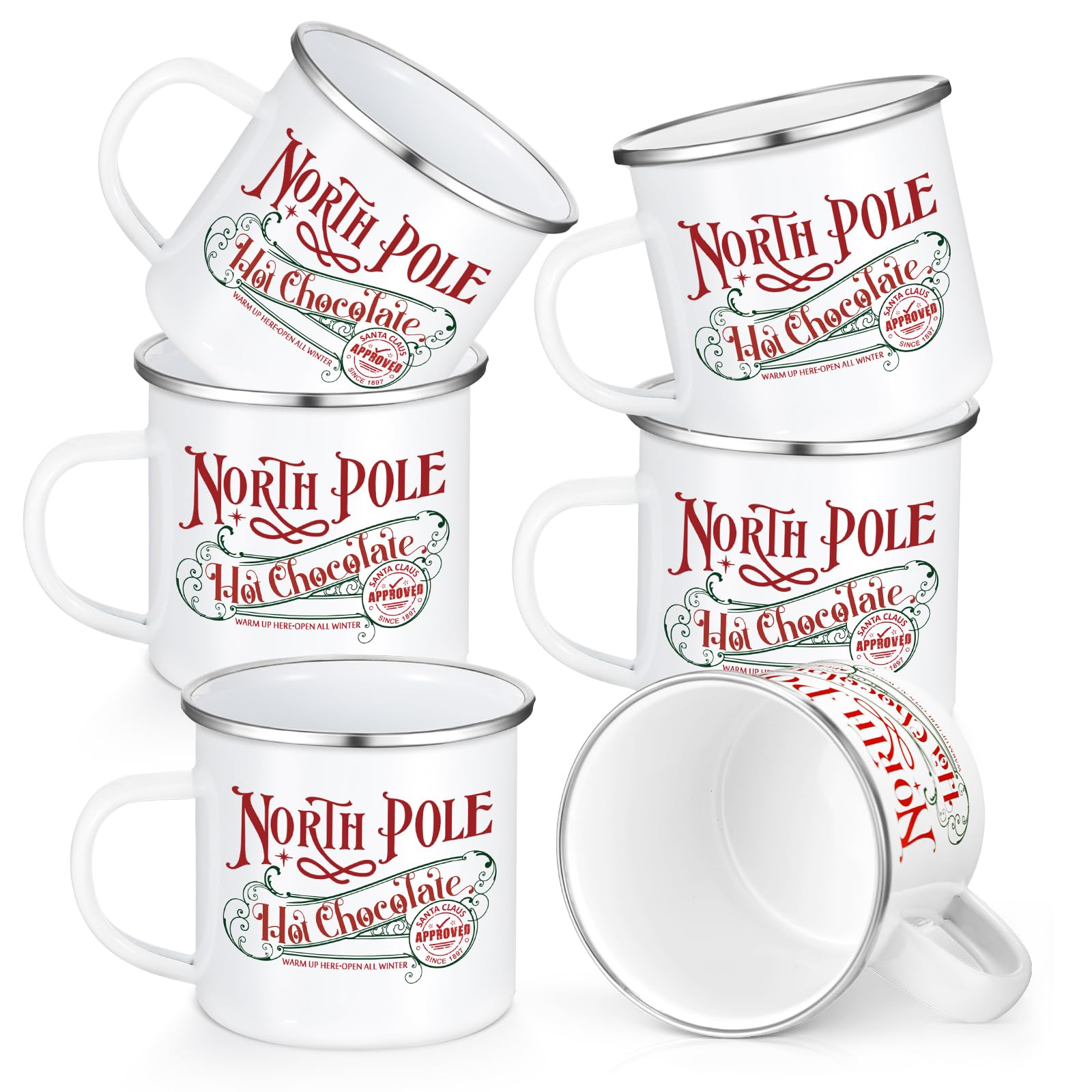 Yaomiao North Pole Hot Chocolate Mug Christmas Coffee Mugs Christmas Gifts Santa Xmas Enamel Cups with Handle Stainless Steel Mu