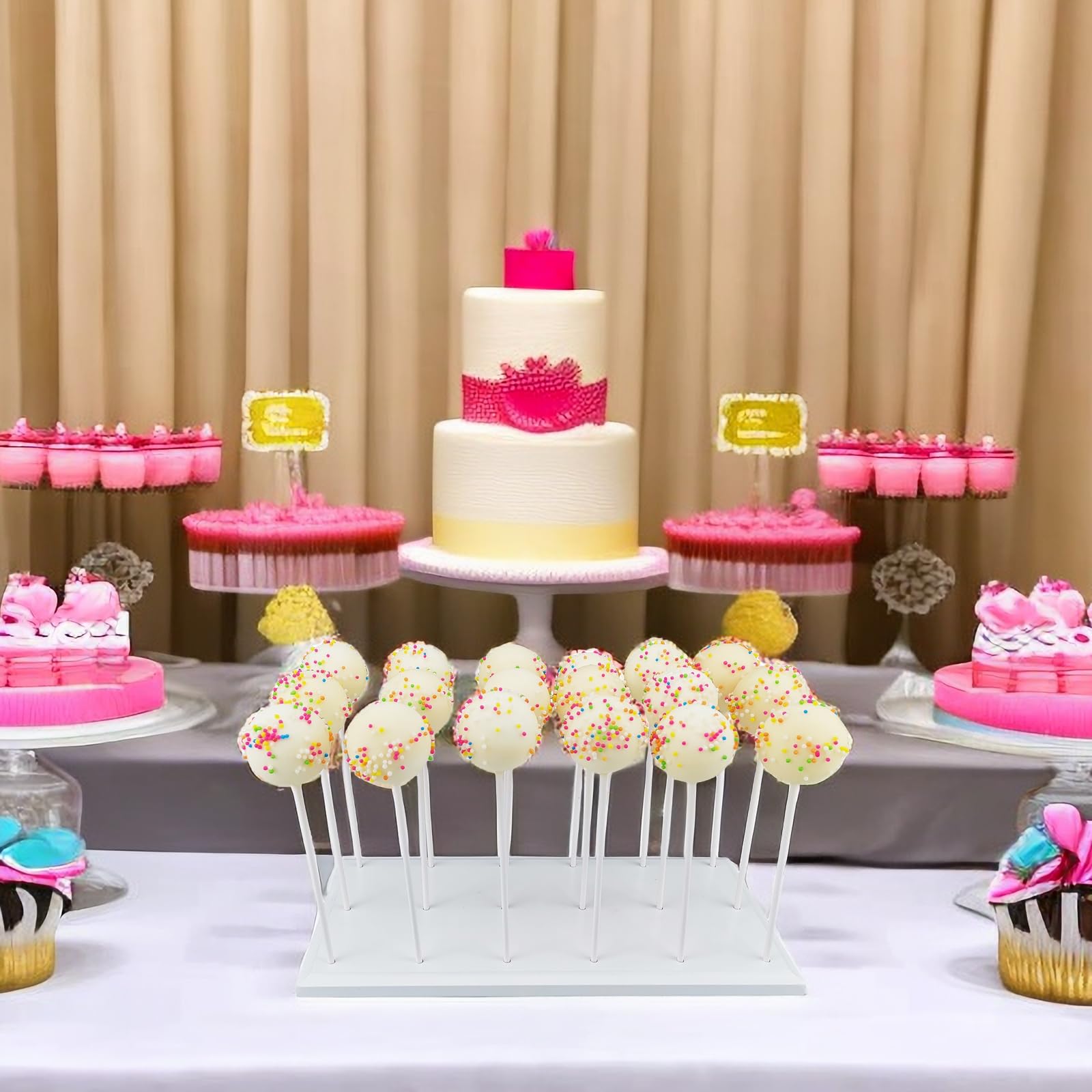 Nangopop Wood Cake Pop Stand Display - 18 Hole Lollipop Holder, Candy Or Sucker Stand For Dessert Table Of Wedding, Shower, Birt