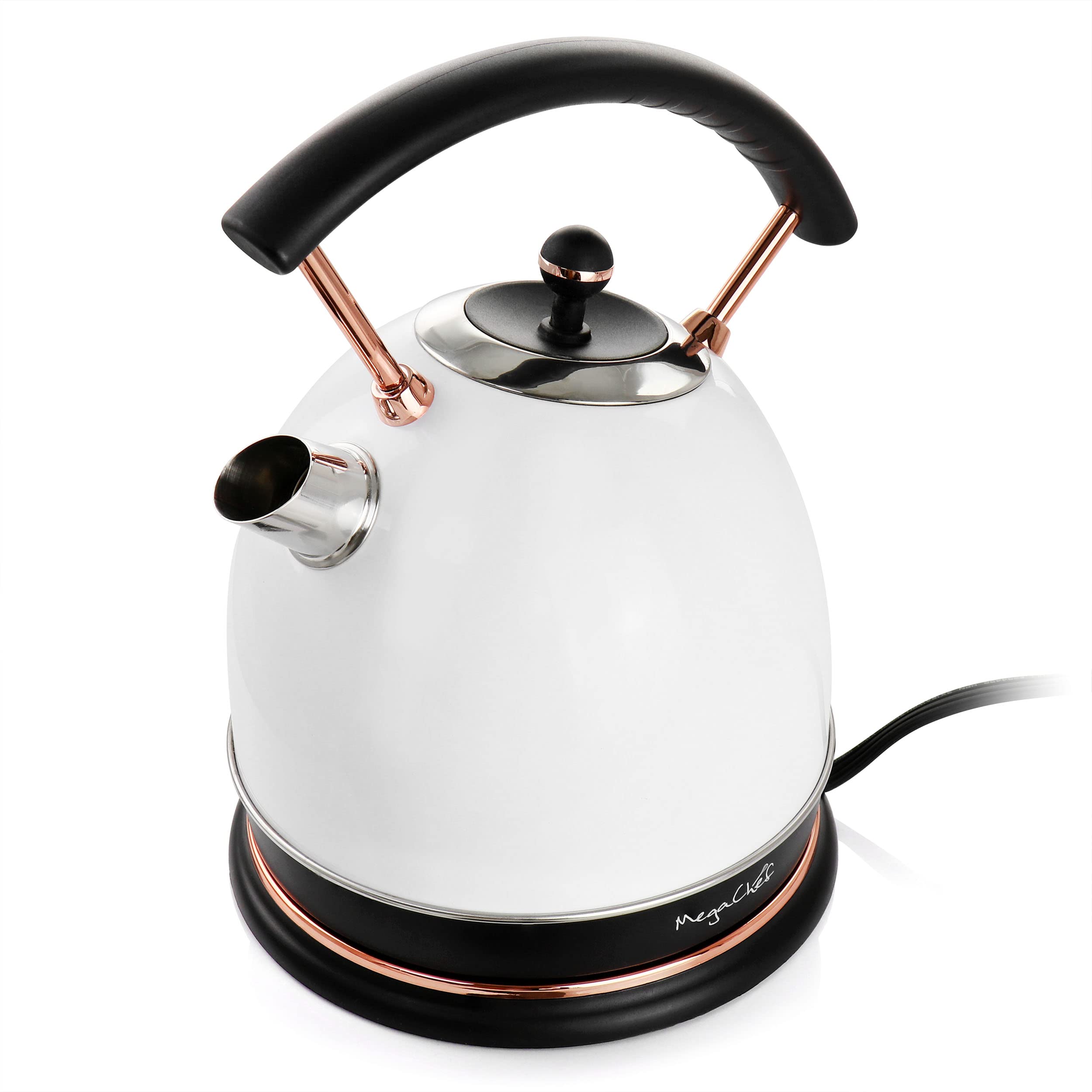 Megachef 1.8 Quarts Half Circle Electric Tea Kettle In White