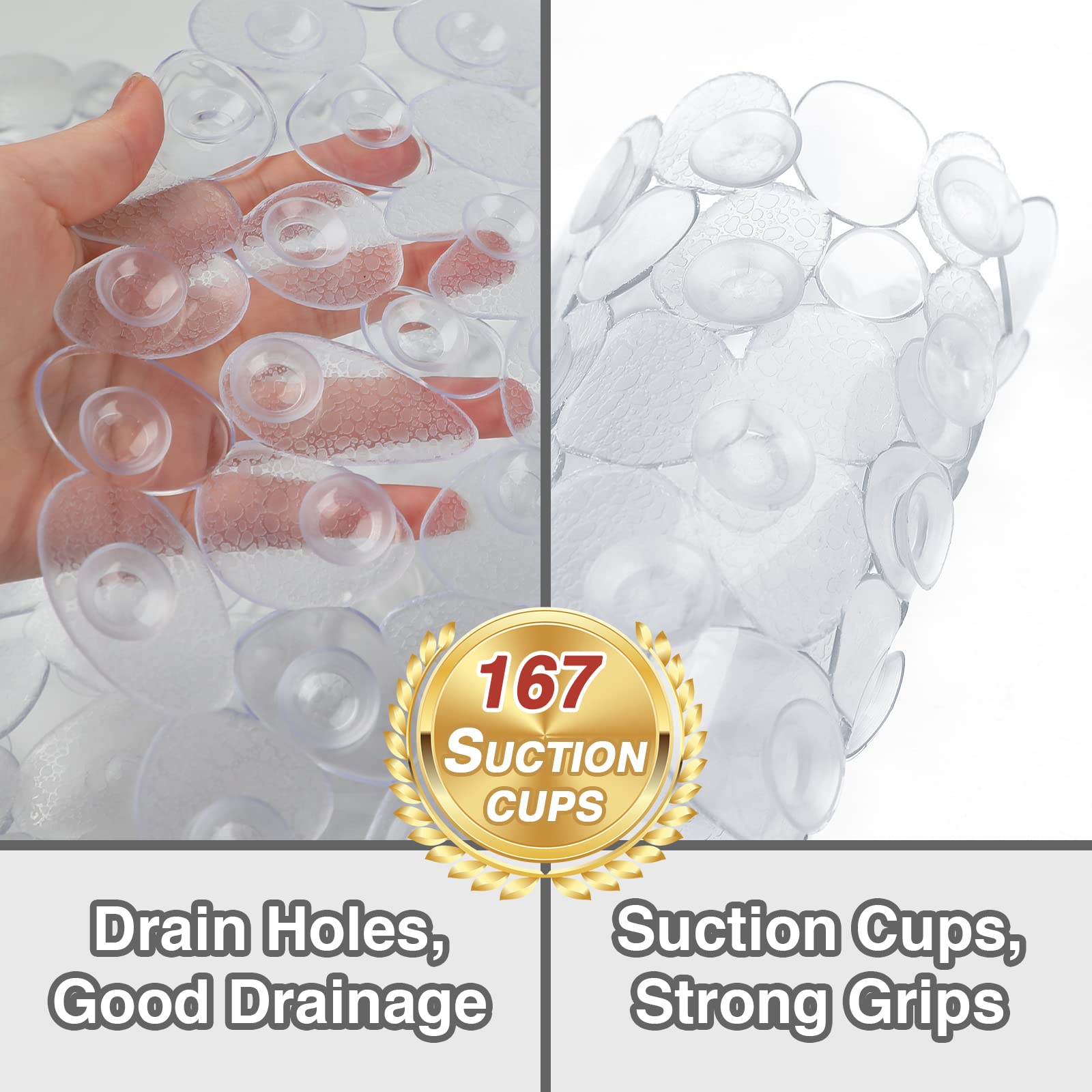 Bath Mats for Bathroom Tub 27x14 Inch Bath Mat for Tub Feels Great on Tired Feet  Friendly Machine Washable Shower Tub Mats with 167 Big Suction Cups Shower Mat Bath Tub Mat Clear