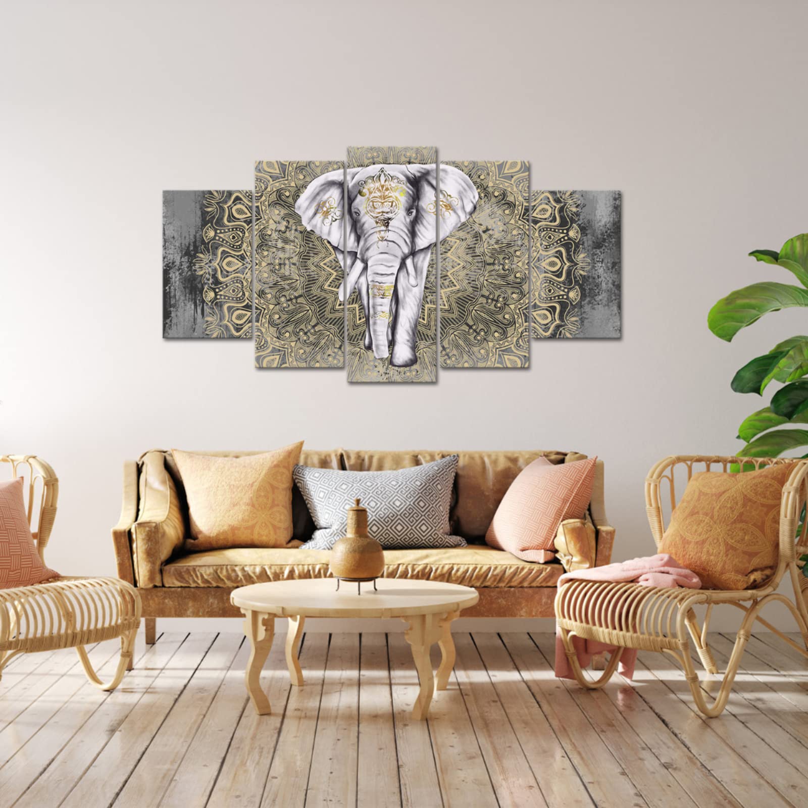 Fushvre Elephant Painting Canvas Wall Art Large Tribal Indian Elephant With Boho Elephant Picture Print For Living Room Wall Dec