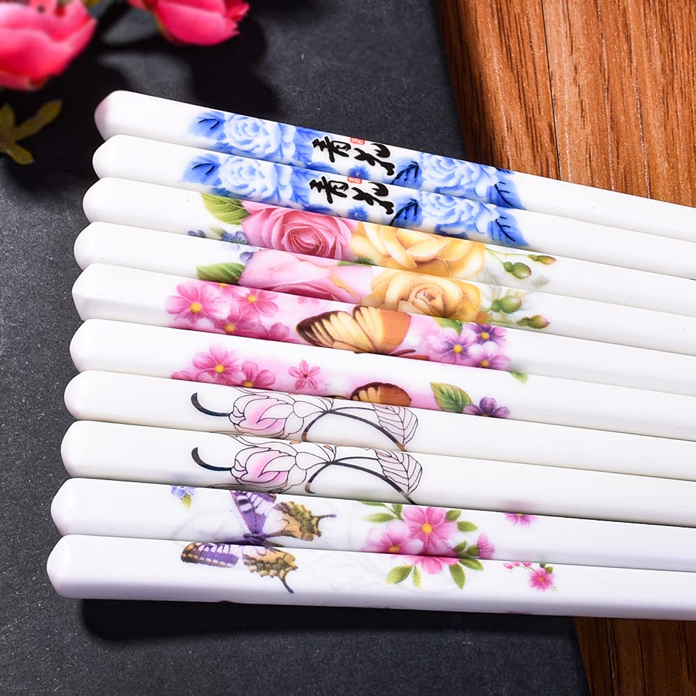 5 Pairs Porcelain Chopsticks, 9.5 Inch High-Grade Bone Chopsticks, Reusable Dishwasher Safe