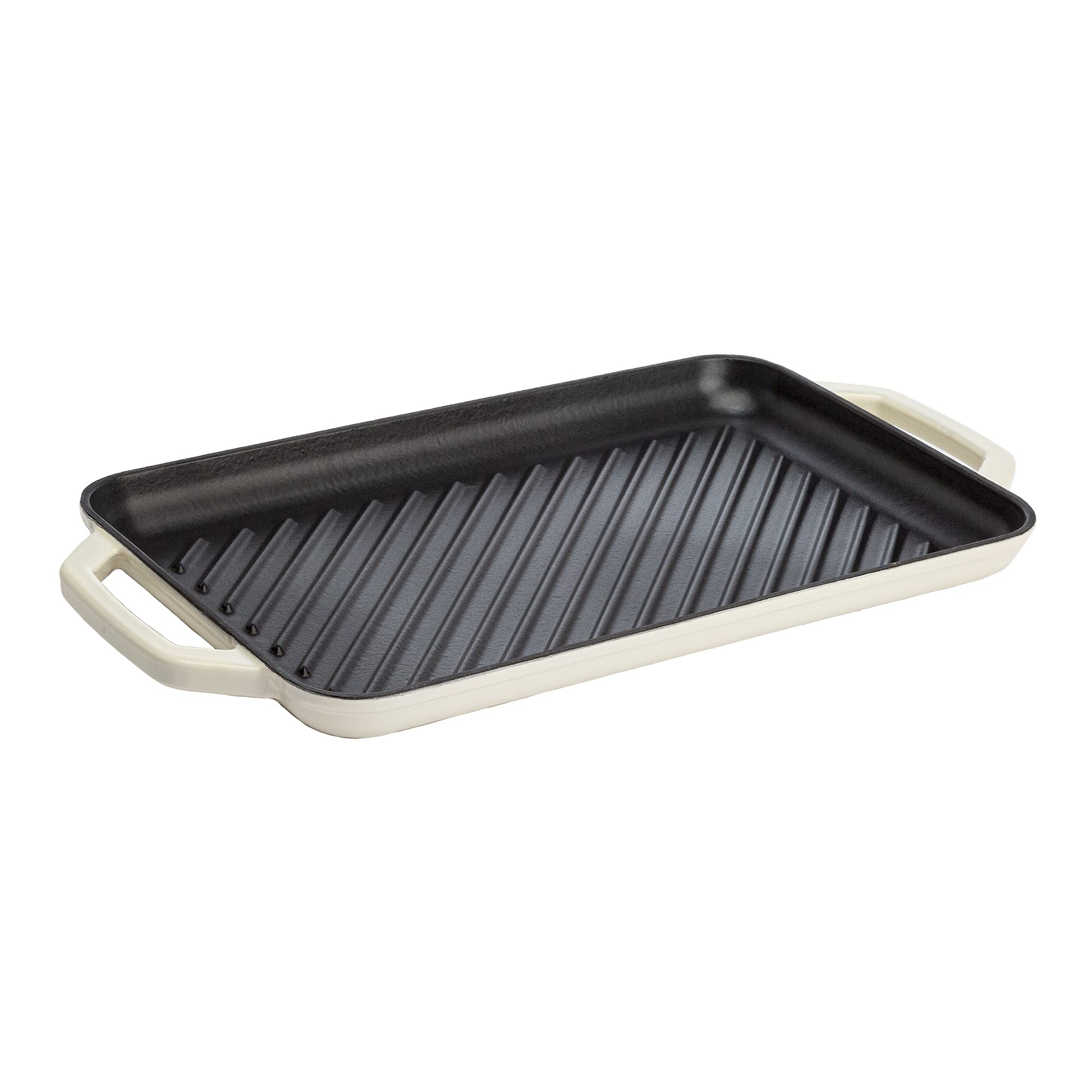 Country Living Enameled Cast Iron Grill Pan, Family Sized Rectangular Griddle, Durable Indoor and Outdoor Cookware, 17 x 9.5, Cr
