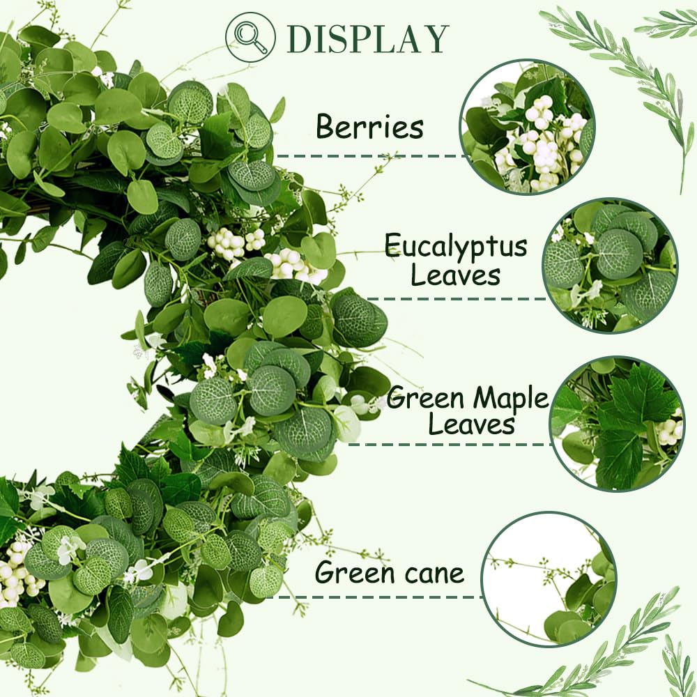 Qingbei Rina Fall Wreaths for Front Door Outside 22 Inch, Fall Outdoor Wreath with Eucalyptus Leaves, Berries, Autumn Wreath for