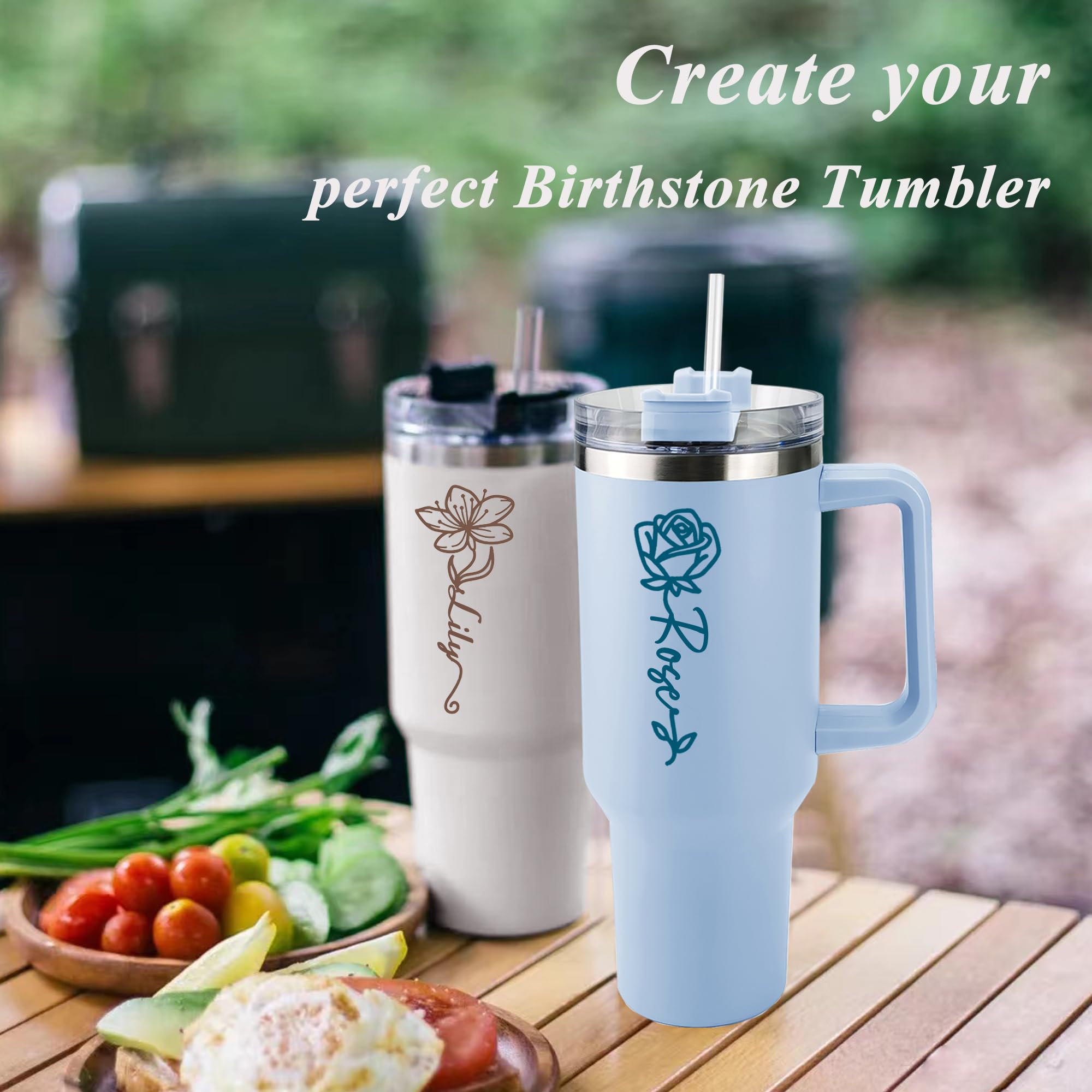 ThermoThrill Ships Next Day, Personalized 40 Oz Tumbler with Handle and Straw Custom Tumbler with Text Stainless Steel Mug Birth