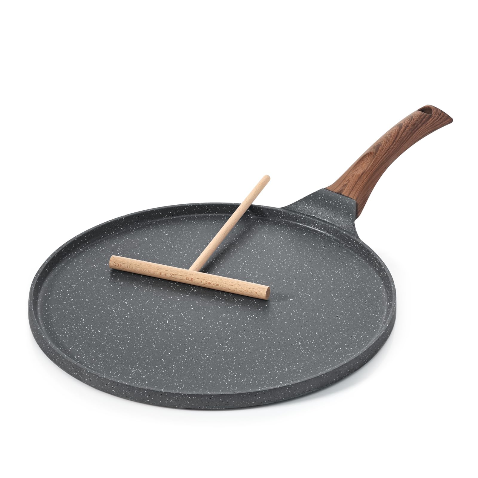 SENSARTE Nonstick Crepe Pan, Swiss Granite Coating Dosa Pan Pancake Flat Skillet Tawa Griddle 10-Inch with Stay-Cool Handle, Ind