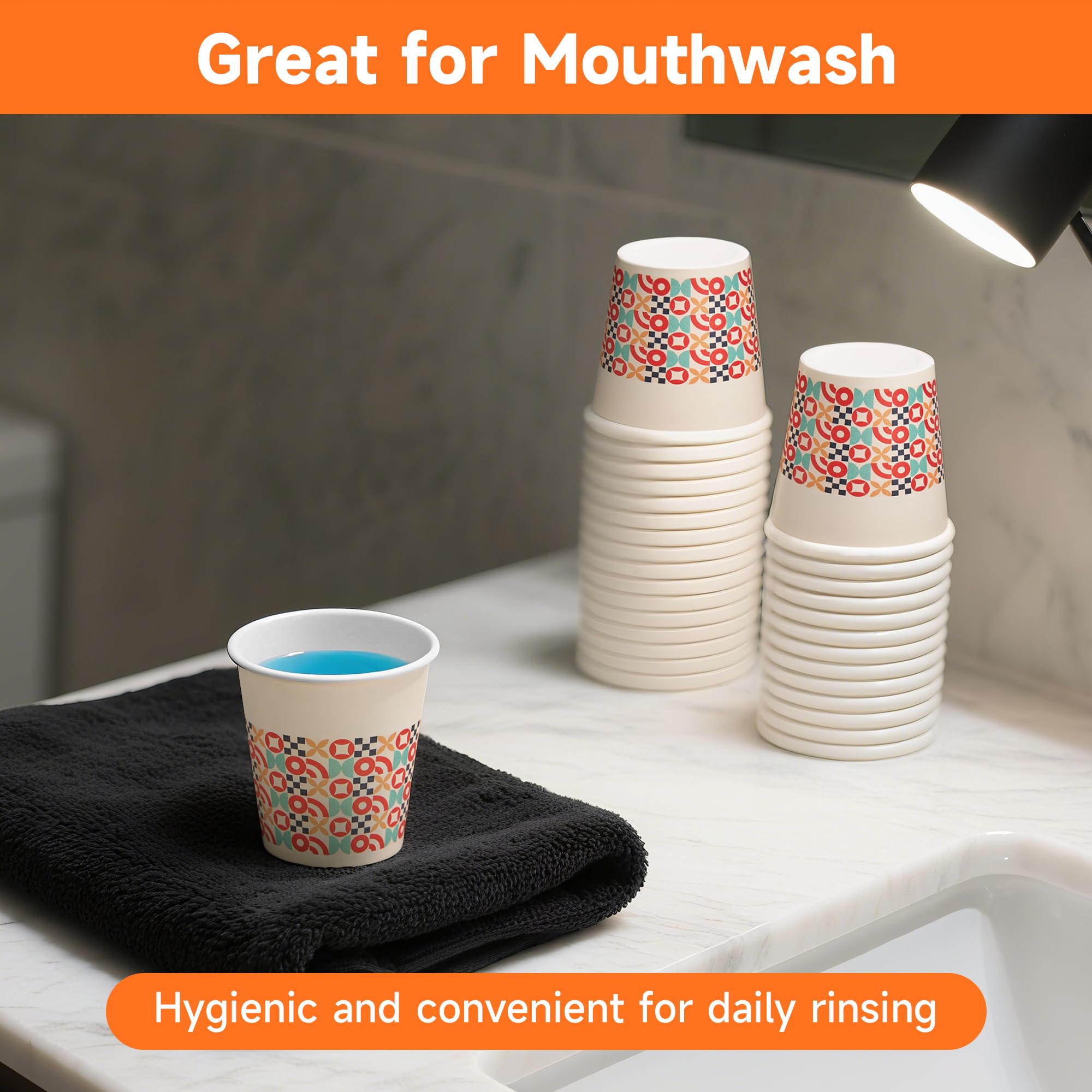 METAPRINT 600 Pack 3 oz Bathroom Cups, Disposable Paper Cups with Rolled Rim, Small Paper Mouthwash Cup for Guest Bathrooms, Van