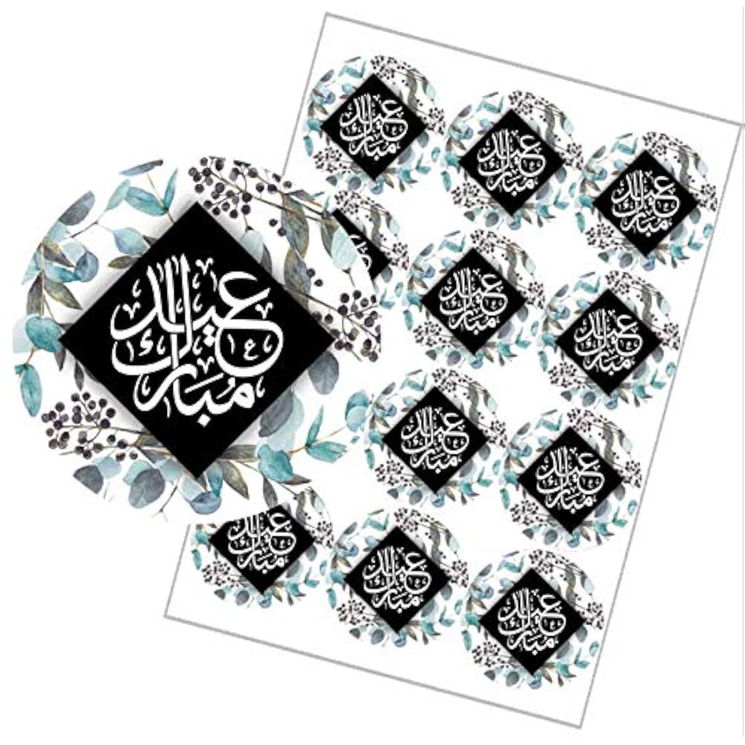 Swyoun 96Pcs Eid Mubarak Stickers Eid Party Decorations Ramadan Party Supplies(Black)