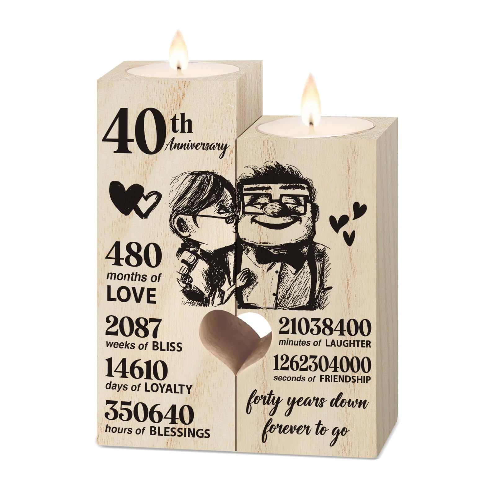 40th Ruby Anniversary Wedding Gifts for Wife, Couples Gift Candlestick, Forty Years Wedding Anniversary Presents for Husband, Pa