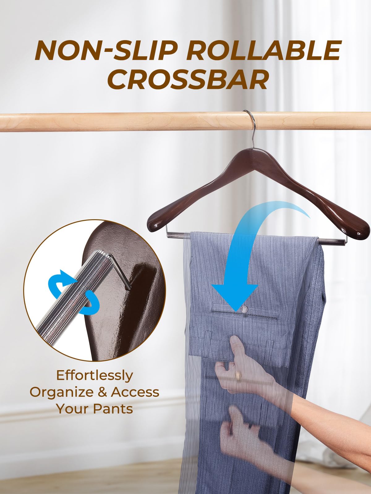 House Day Wide Shoulder Wooden Hangers, Wood Suit Hangers With Non Slip Pant Holder, Heavy Duty Coat Hangers For Closet, Wooden