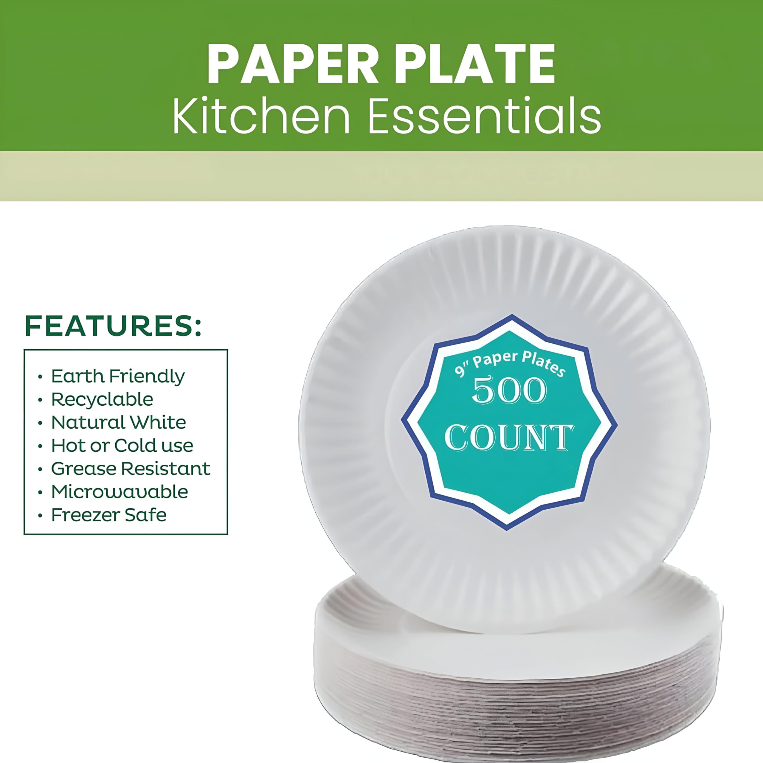 Perfect Stix 9 Inch Paper Plates (Pack of 500) Uncoated White Paper Plates. 9 Inches.