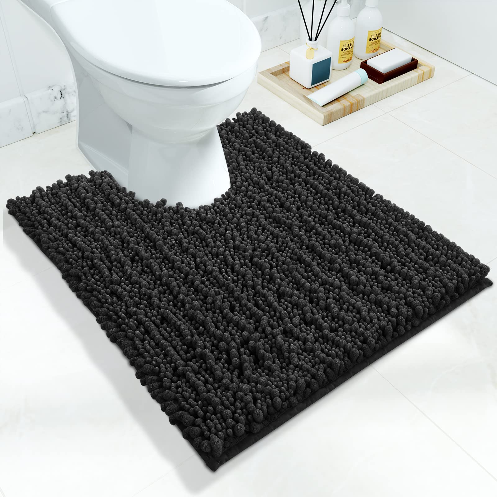 Yimobra Luxury Shaggy Toilet Bath Mat U-Shaped Contour Rugs For Bathroom, 24.4 X 20.5 Inches, Soft And Comfortable, Maximum Abso