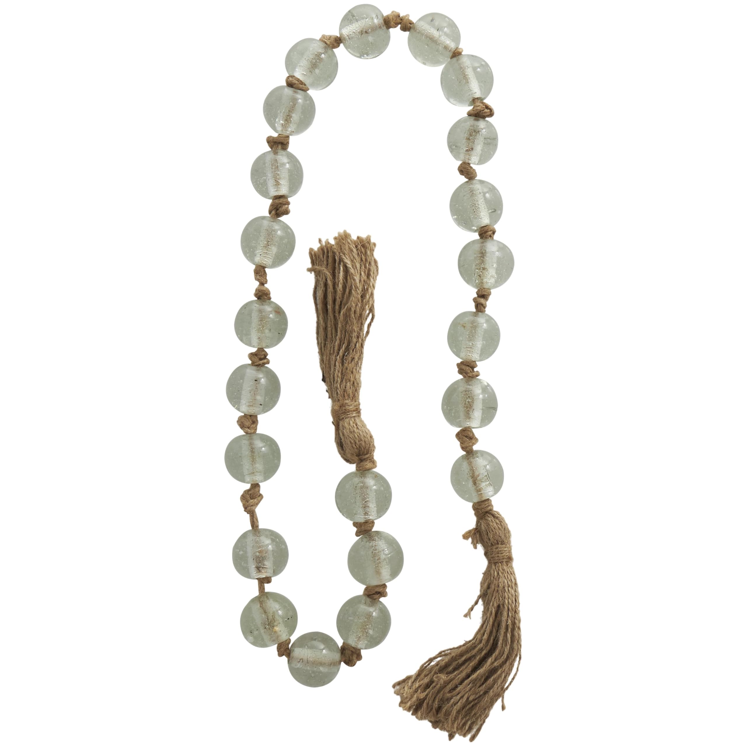 Deco 79 Glass Handmade Round Beaded Garland with Tassel with Knotted Brown Jute, 45 x 1 x 1, Clear