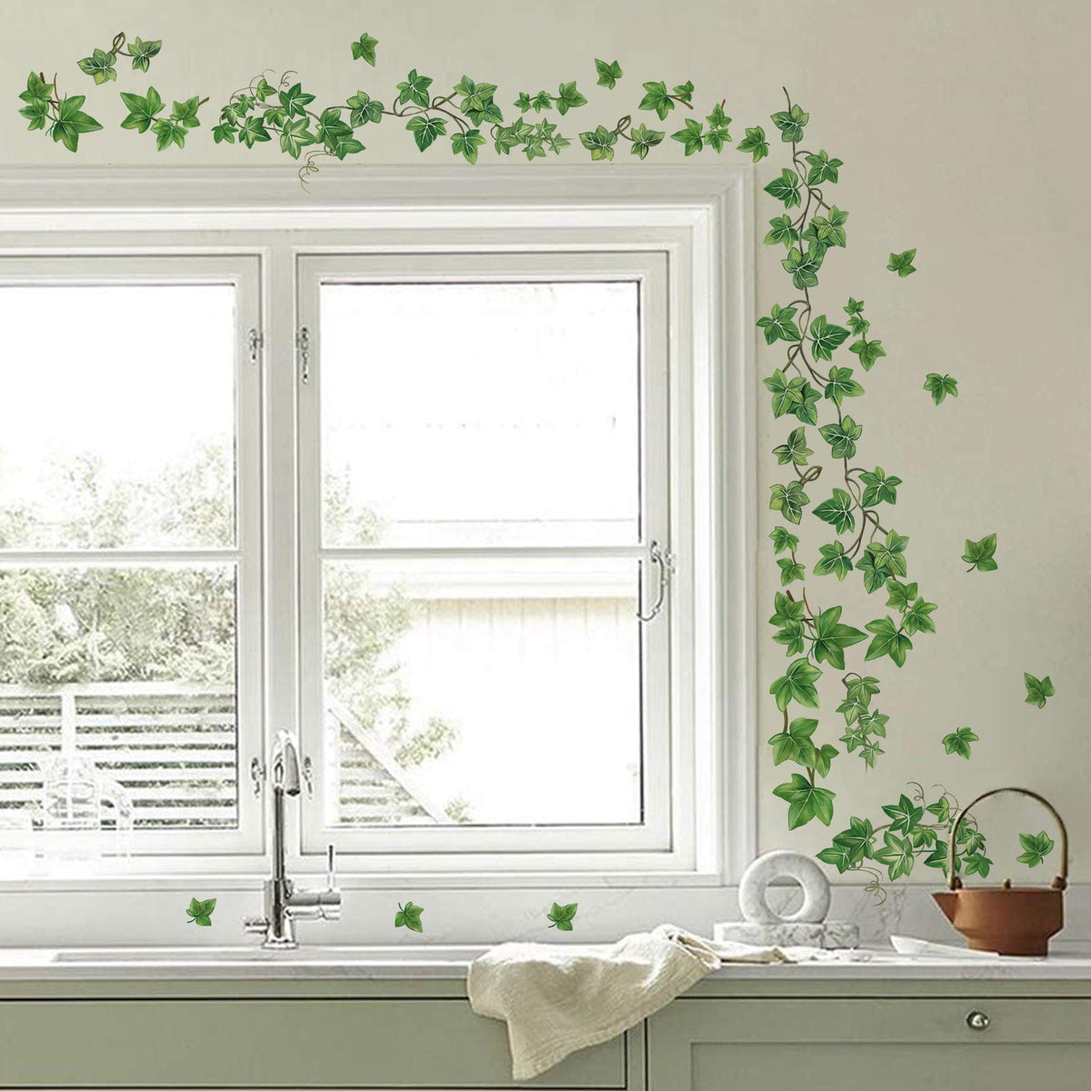 decalmile Hanging Vine Wall Decals Evergreen Ivy Leaves Wall Stickers ...