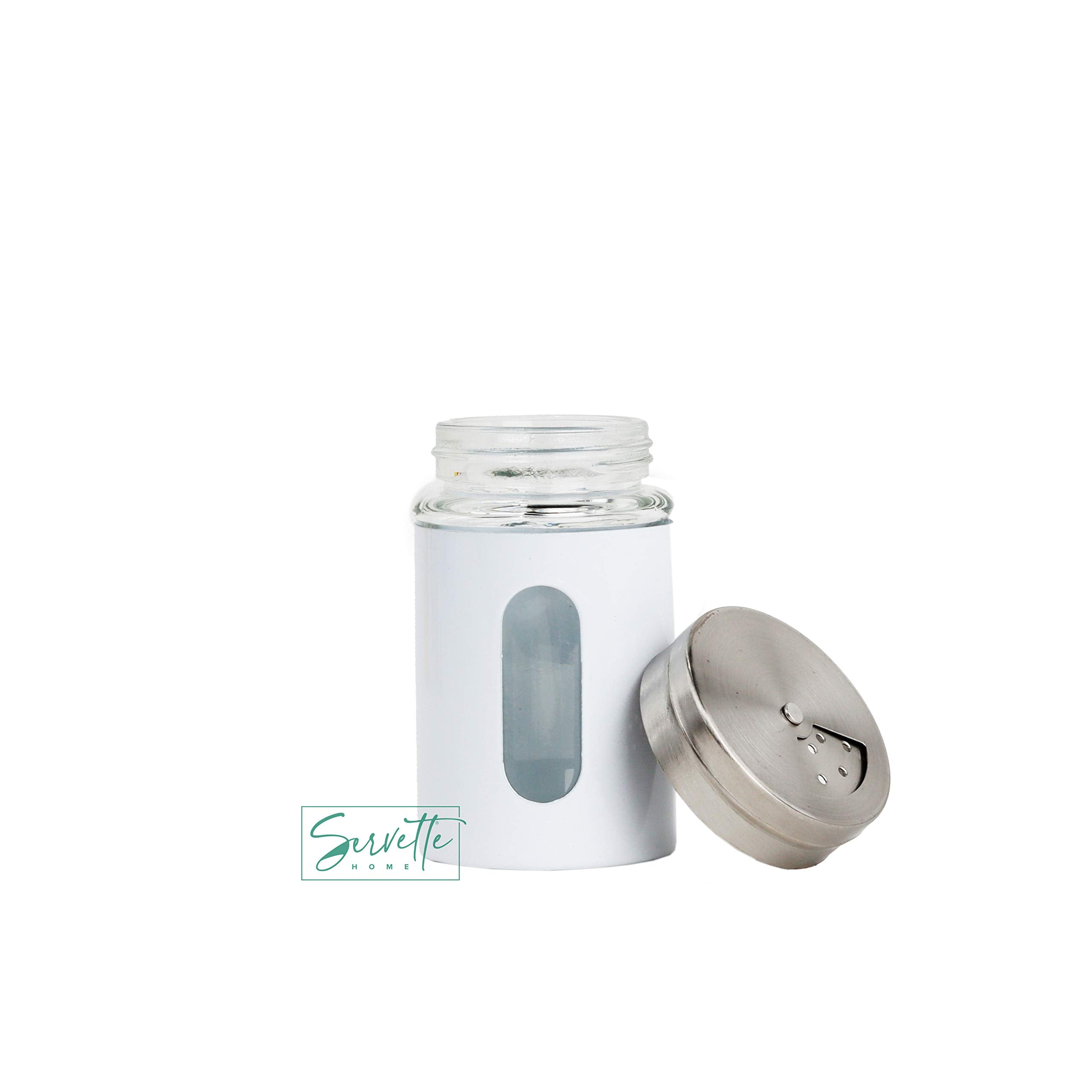 White Salt Pepper Shakers Retro Spice Jars Glass - Set Of 2