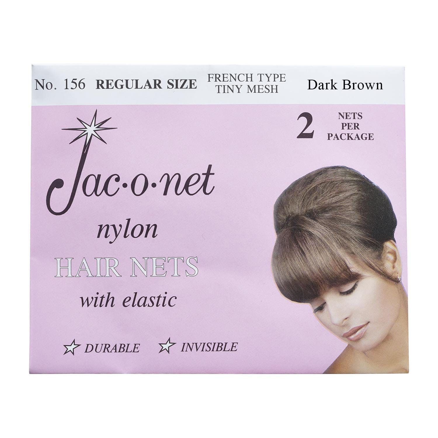 Jac-O-Net French Type, Tiny Mesh Hair Net-Regular Size, Dark Brown, 2 Nets Per Pack [1 Pack]