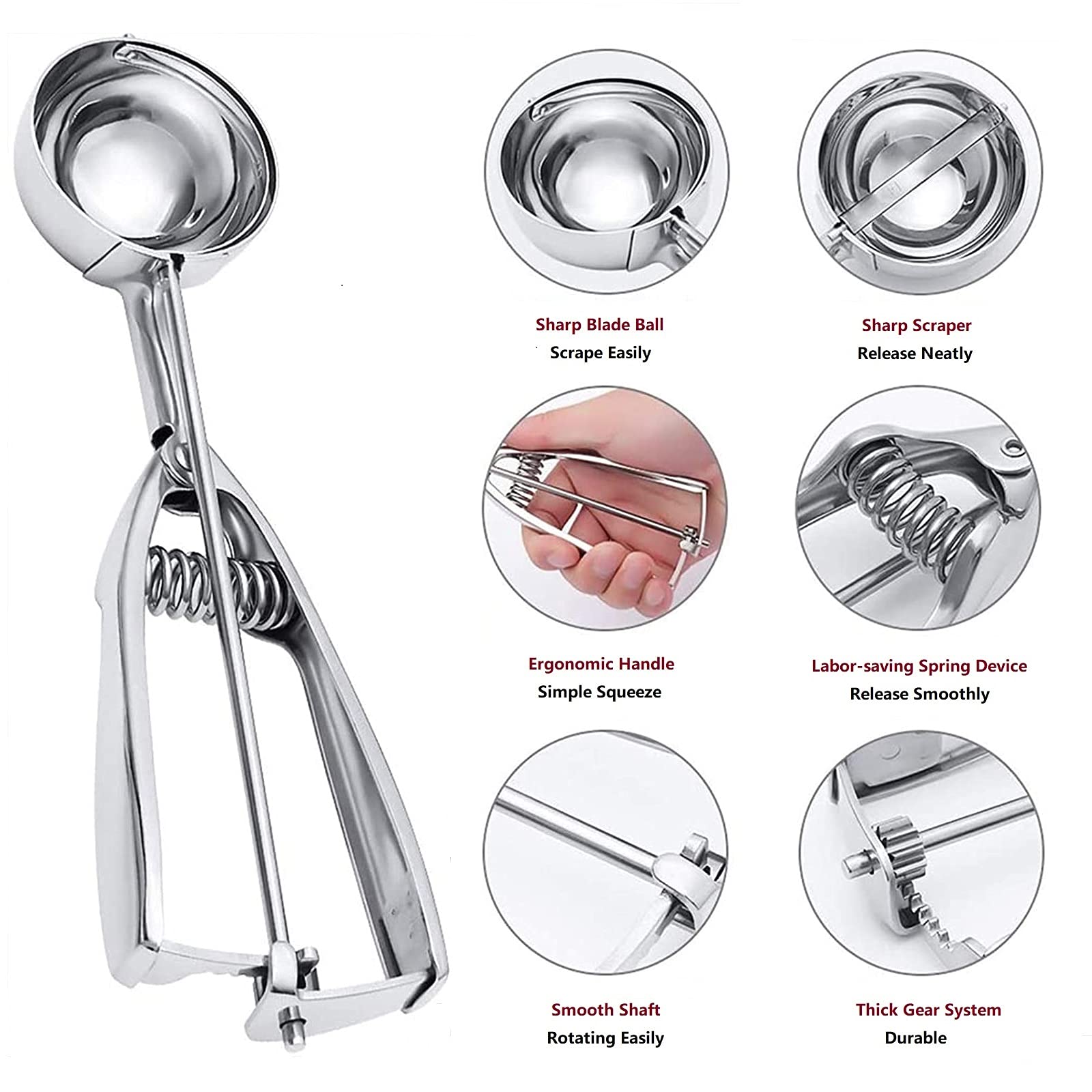 Ice Cream Scoop, 3Pcs Cookie Scoop Set, Stainless Steel Ice Cream Scooper With Trigger Release, Large/Medium/Small Cookie Scoope