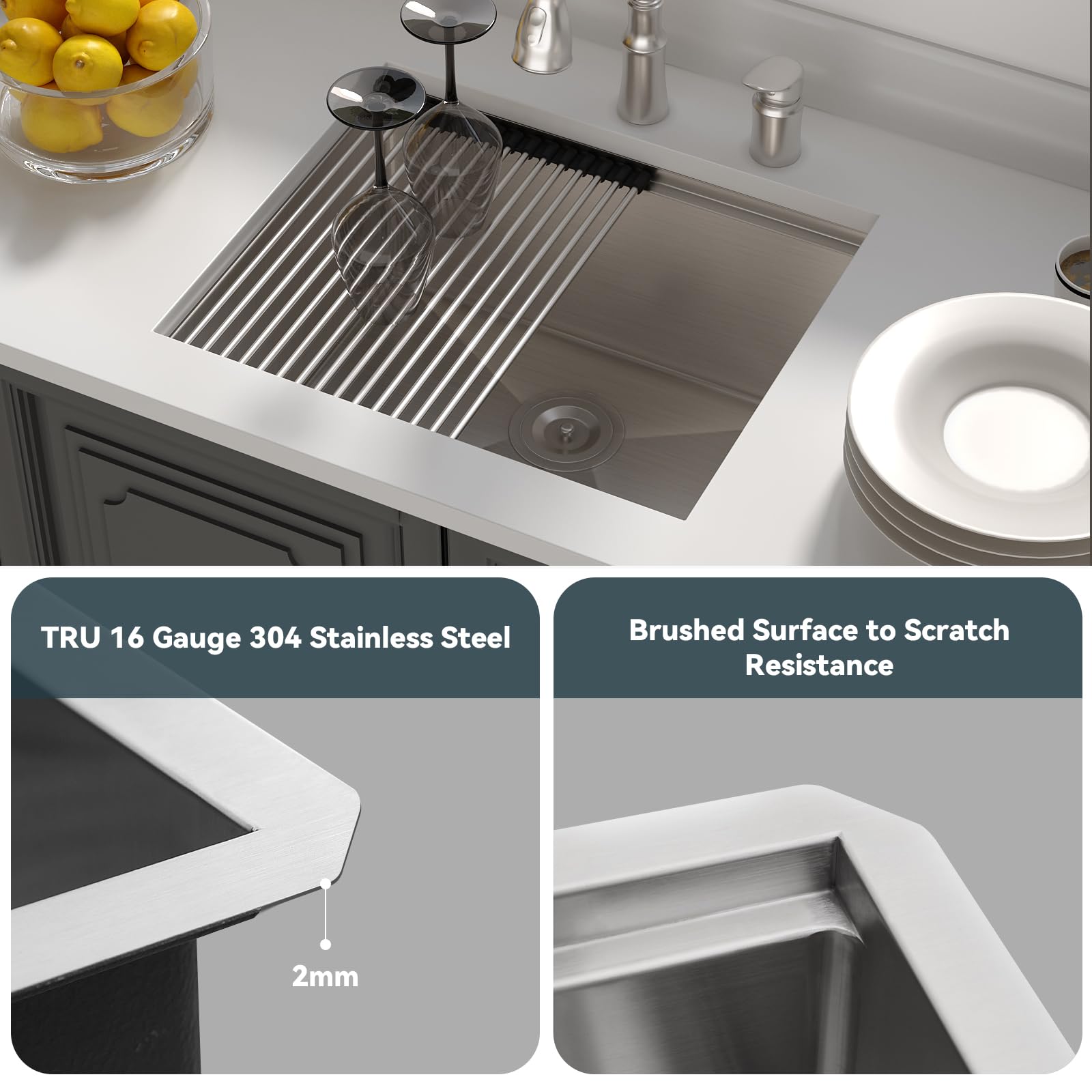 Lordear Undermount Kitchen Sink 23 X 19 Inch Sink Kitchen 16 Gauge Stainless Steel Kitchen Sinks Single Bowl Workstation Sink Wi