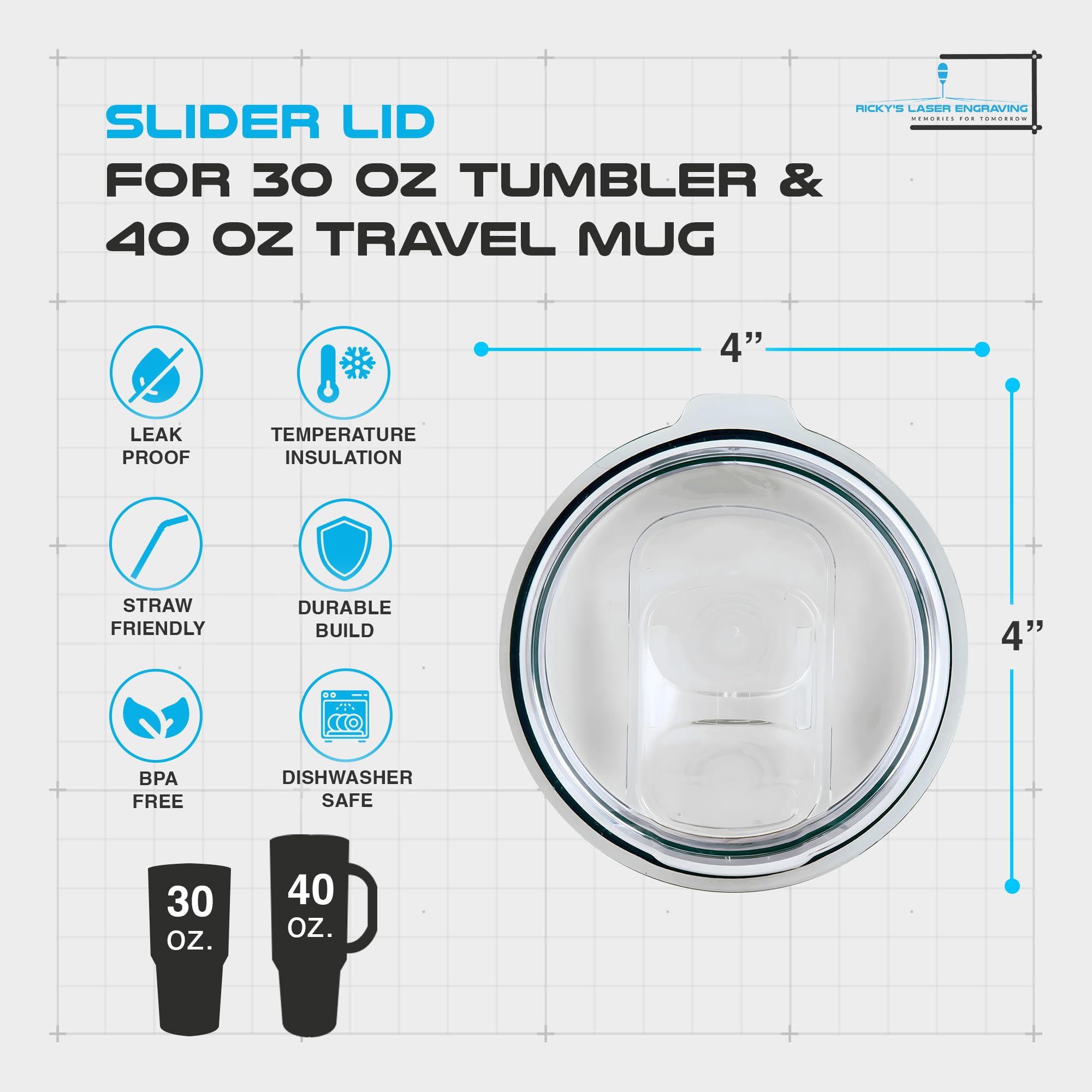 Polar Camel Replacement Lid (30 Oz, Slider Lid (1-Pack))